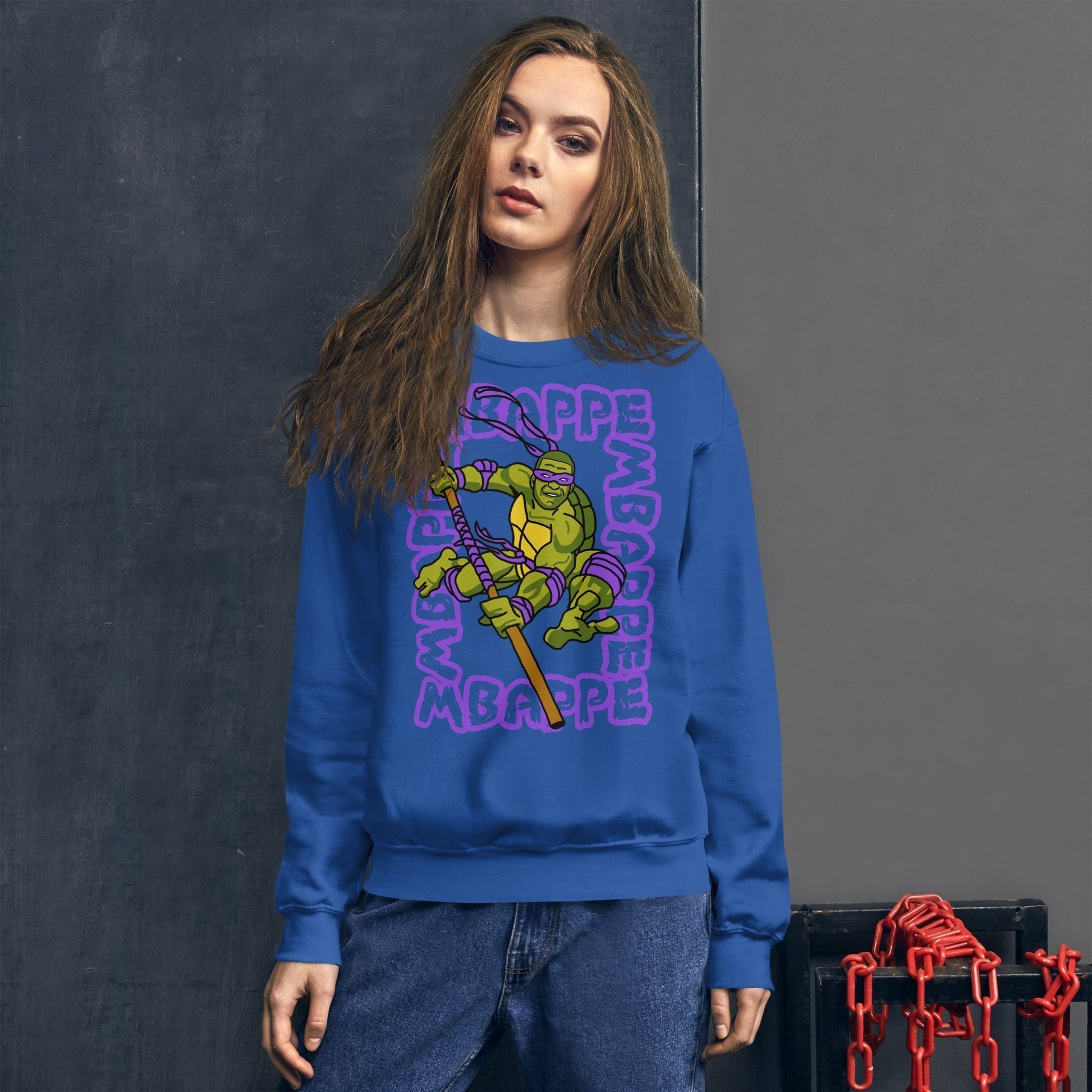 Kylian Mbappe Purple Ninja Turtle Donatello Unisex Sweatshirt Royal Sweatshirts Football Kylian Mbappe Ninja Turtles PSG Real Madrid Next Cult Brand