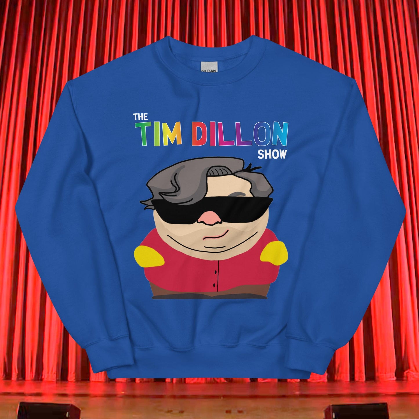 Tim Dillon Cartman, Southpark, The Tim Dillon Show, Tim Dillon Podcast, Tim Dillon Merch, Tim Dillon Unisex Sweatshirt Royal Sweatshirts Podcasts Stand-up Comedy Tim Dillon Next Cult Brand