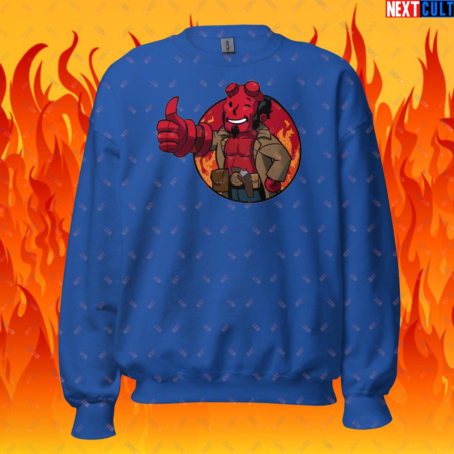 Hellboy Vault Boy Fallout Funny Cartoon Mashup Unisex Sweatshirt