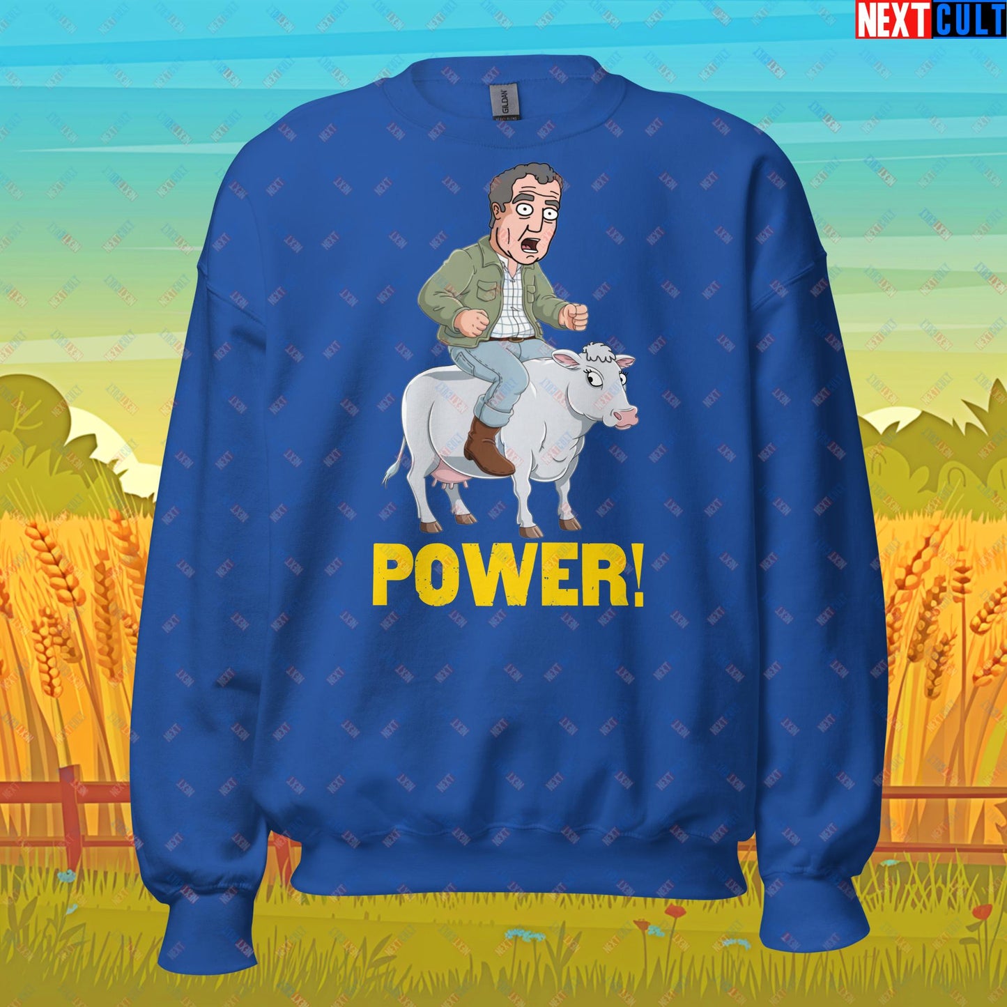 Speed and Power Pepper Cow Jeremy Clarkson's Farm Diddly Squat Grand Tour Top Gear Funny Meme Cartoon Unisex Sweatshirt Royal Sweatshirts Clarkson's Farm Grand Tour Jeremy Clarkson Top Gear TV Shows Next Cult Brand