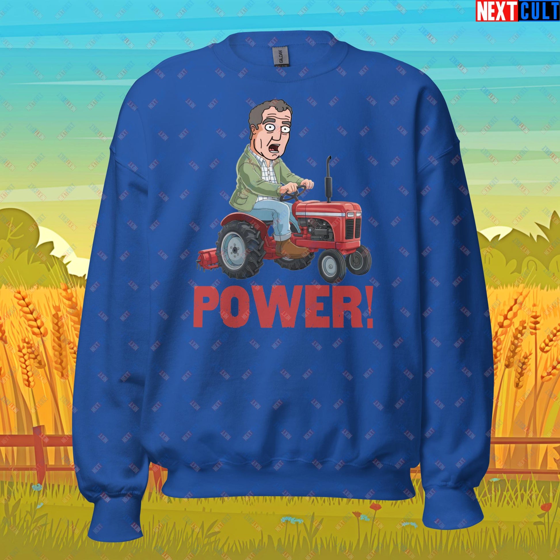 Speed and Power Tractor Jeremy Clarkson's Farm Diddly Squat Grand Tour Top Gear Funny Meme Cartoon Unisex Sweatshirt Royal Sweatshirts Clarkson's Farm Grand Tour Jeremy Clarkson Top Gear TV Shows Next Cult Brand