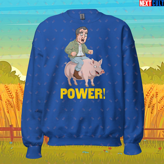 Power Pig Farming Jeremy Clarkson's Farm Diddly Squat Grand Tour Top Gear Funny Meme Cartoon Unisex Sweatshirt Royal Sweatshirts Clarkson's Farm Grand Tour Jeremy Clarkson Top Gear TV Shows Next Cult Brand