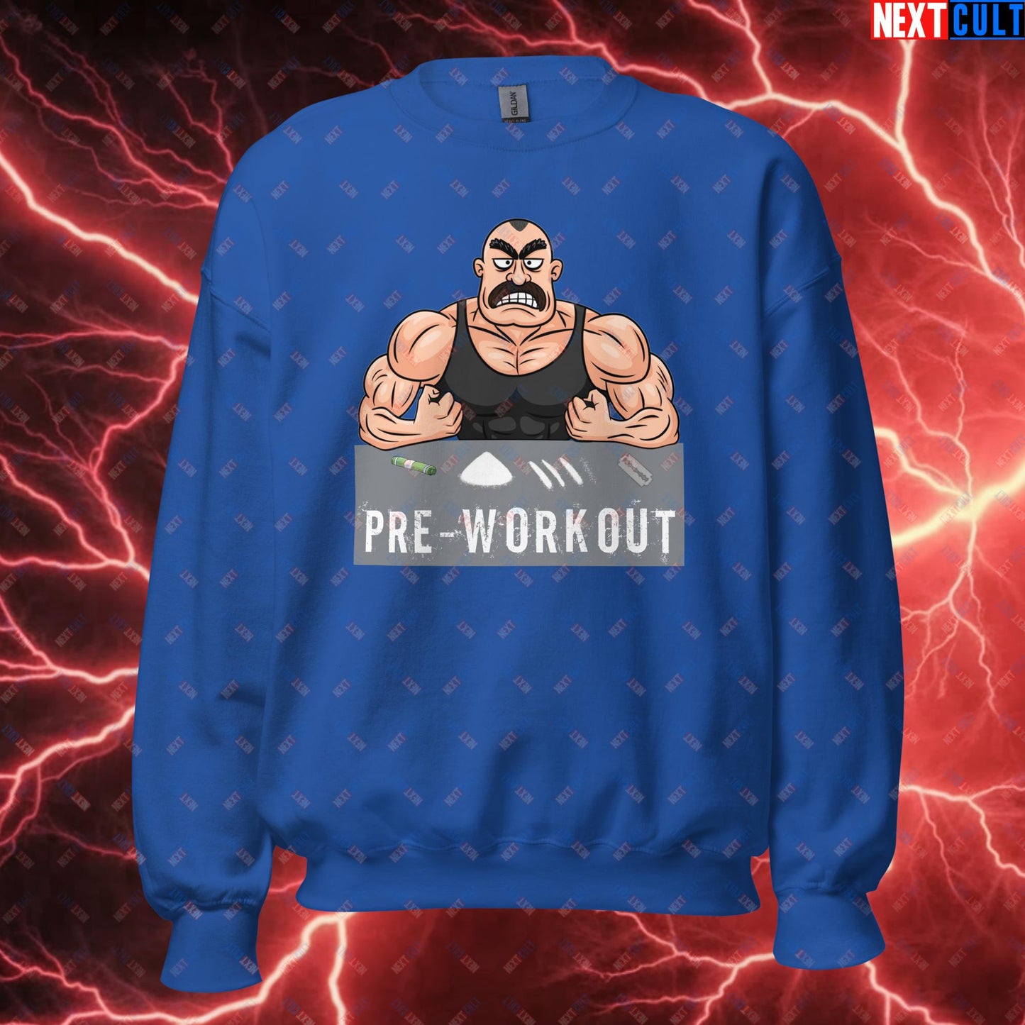 I Love Pre-workout Gym Bro Fitness Bodybuilding Workout Weightlifting Powerlifting Funny Meme Cartoon Unisex Sweatshirt Royal Sweatshirts Fitness Gym Workout Next Cult Brand