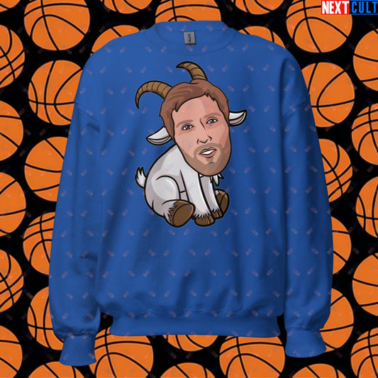 Dirk Nowitzki G.O.A.T. Sweatshirt - Funny Basketball Meme Jumper - Greatest of All Time Pullover for Basketball Fans - Perfect Gift for Dirk Nowitzki Fans Unisex Sweatshirt Royal Sweatshirts Basketball Dallas Mavericks Dirk Nowitzki G.O.A.T. NBA Next Cult Brand