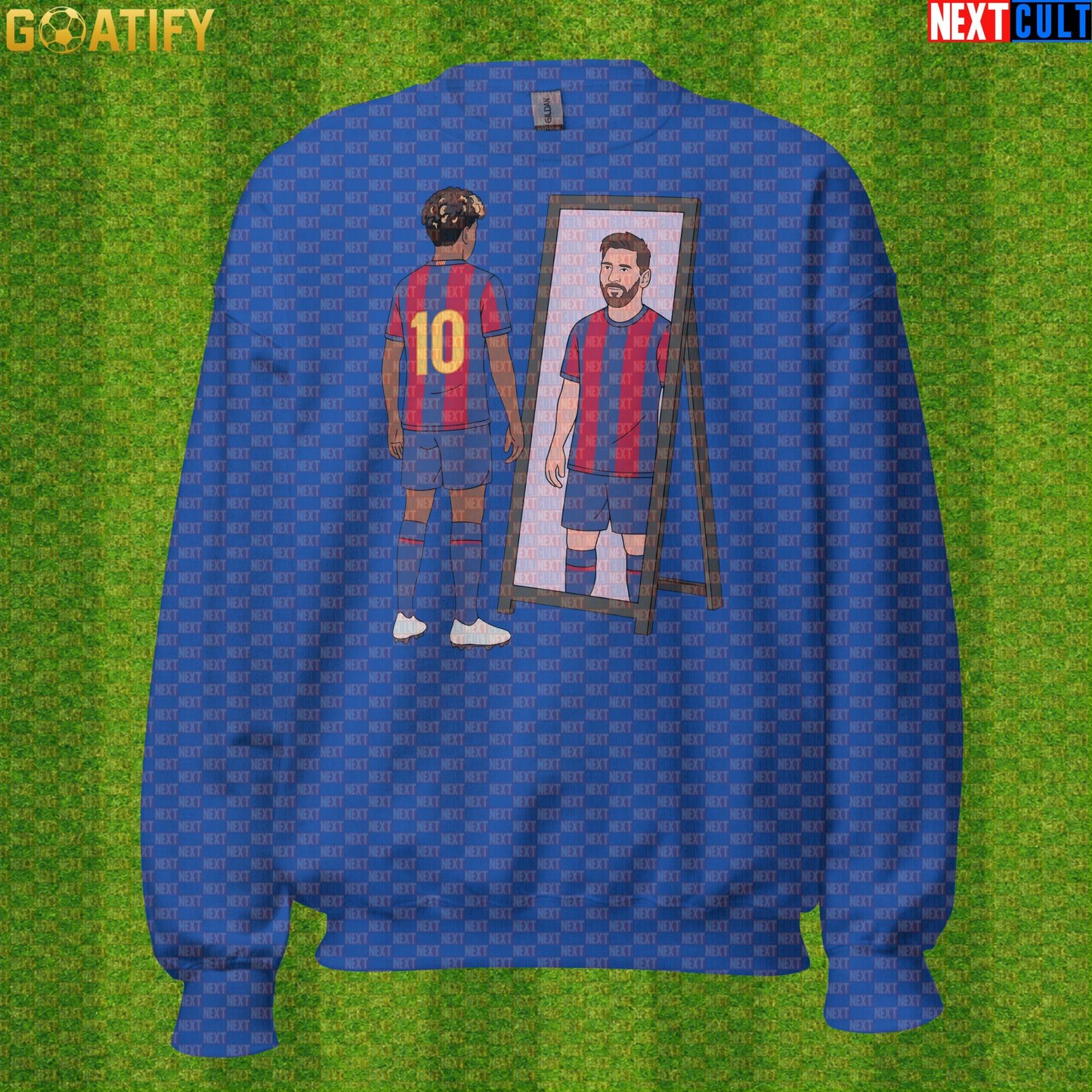 Lamine Yamal Sweatshirt – Next Messi Mirror Meme Crewneck for Spain Soccer Supporters Royal Next Cult Brand
