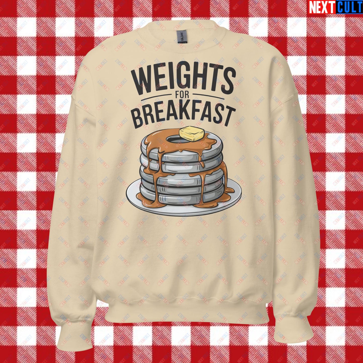 Weights For Breakfast Pancake Weights Funny Gym Workout Fitness Lifting Meme Cartoon Unisex Sweatshirt Sand Sweatshirts Bodybuilding Bulking Fitness Gym Workout Next Cult Brand