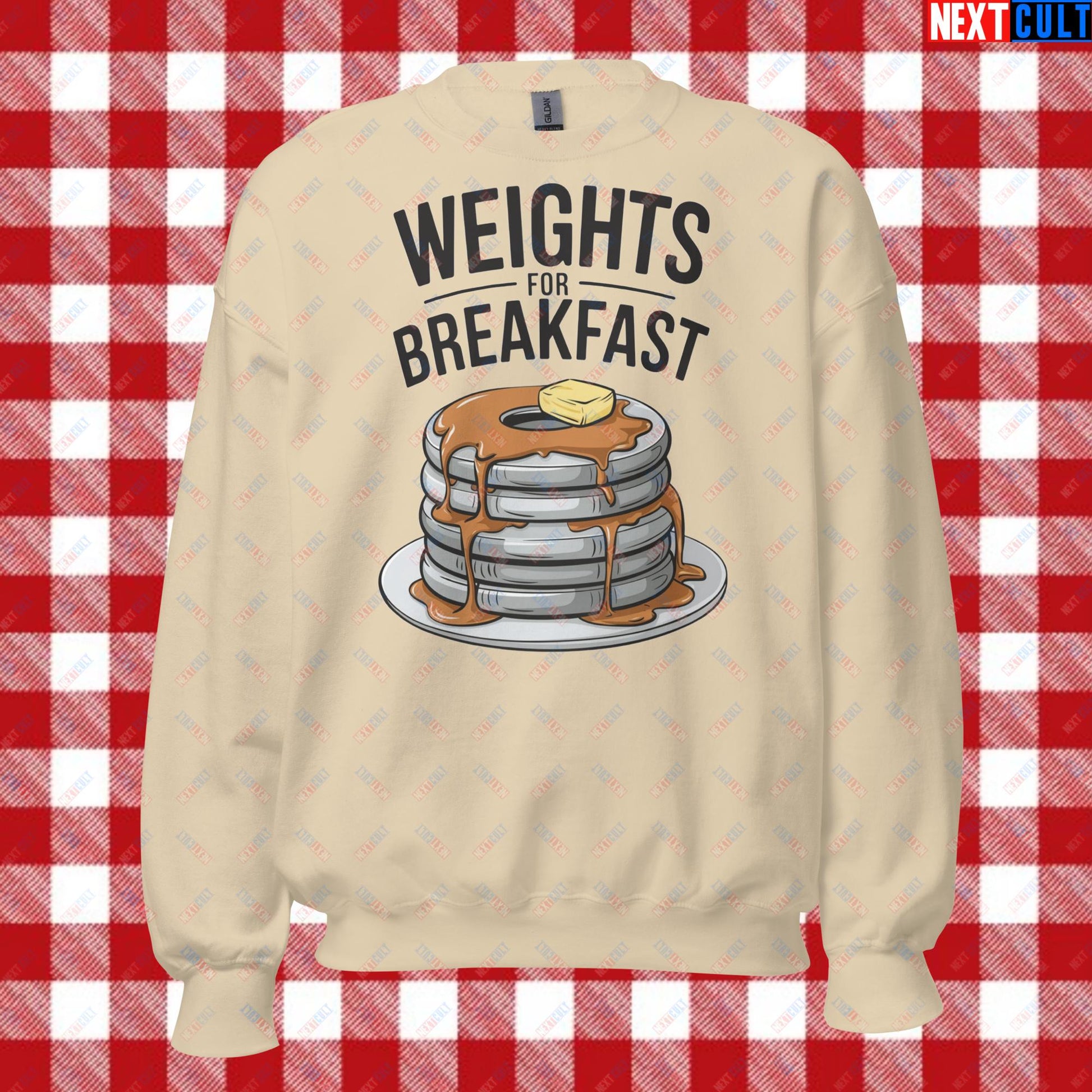 Weights For Breakfast Pancake Weights Funny Gym Workout Fitness Lifting Meme Cartoon Unisex Sweatshirt Sand Sweatshirts Bodybuilding Bulking Fitness Gym Workout Next Cult Brand