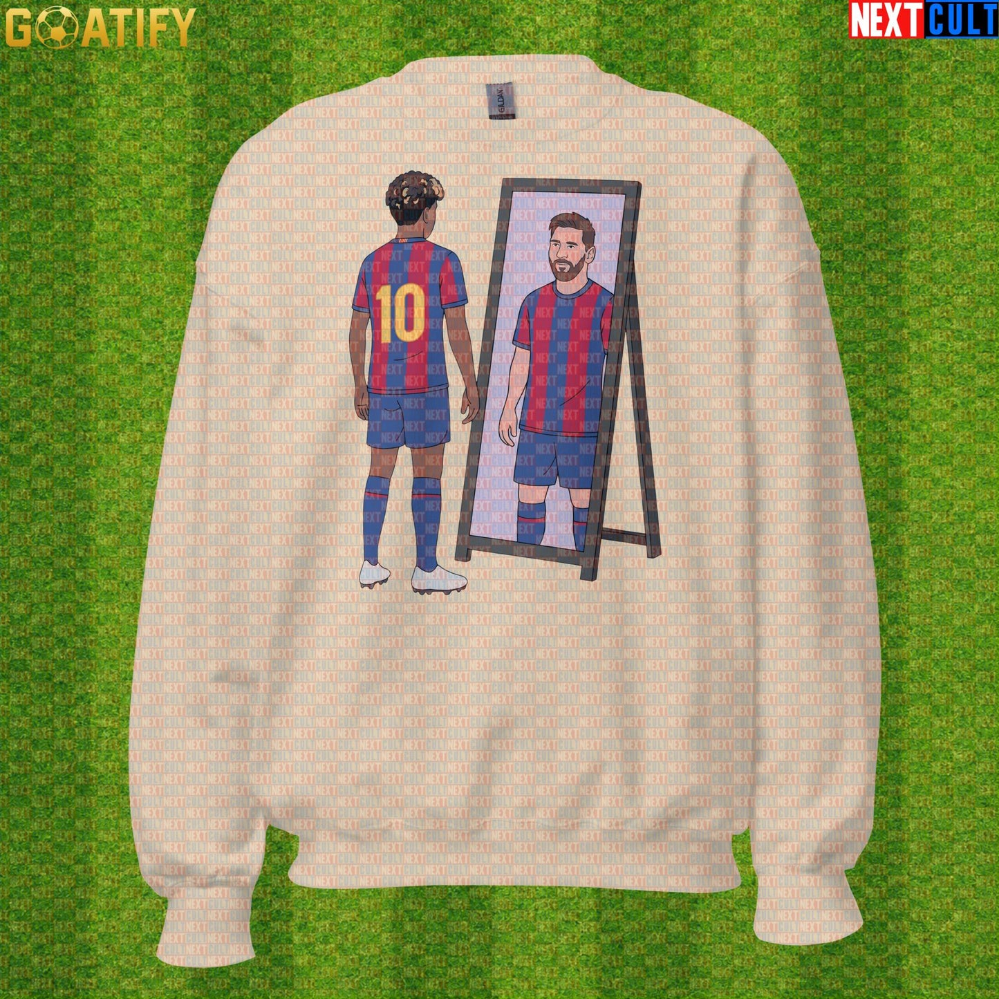 Lamine Yamal Sweatshirt – Next Messi Mirror Meme Crewneck for Spain Soccer Supporters Sand Next Cult Brand
