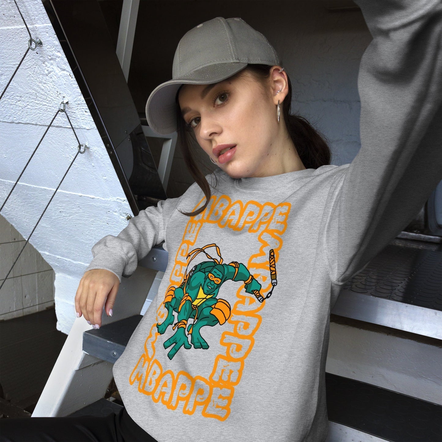 Kylian Mbappe Orange Ninja Turtle Michelangelo Unisex Sweatshirt Sport Grey Sweatshirts Football Kylian Mbappe Ninja Turtles PSG Real Madrid Next Cult Brand