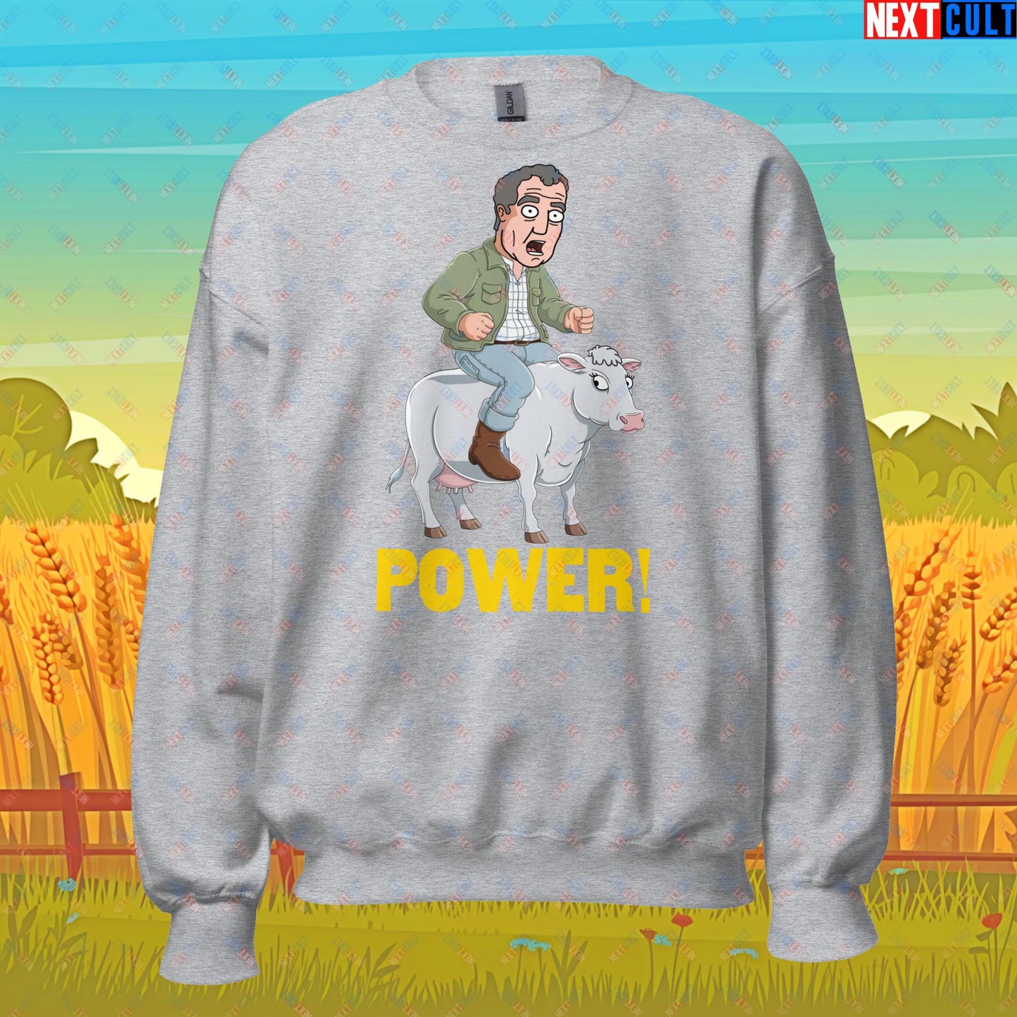 Speed and Power Pepper Cow Jeremy Clarkson's Farm Diddly Squat Grand Tour Top Gear Funny Meme Cartoon Unisex Sweatshirt Sport Grey Sweatshirts Clarkson's Farm Grand Tour Jeremy Clarkson Top Gear TV Shows Next Cult Brand