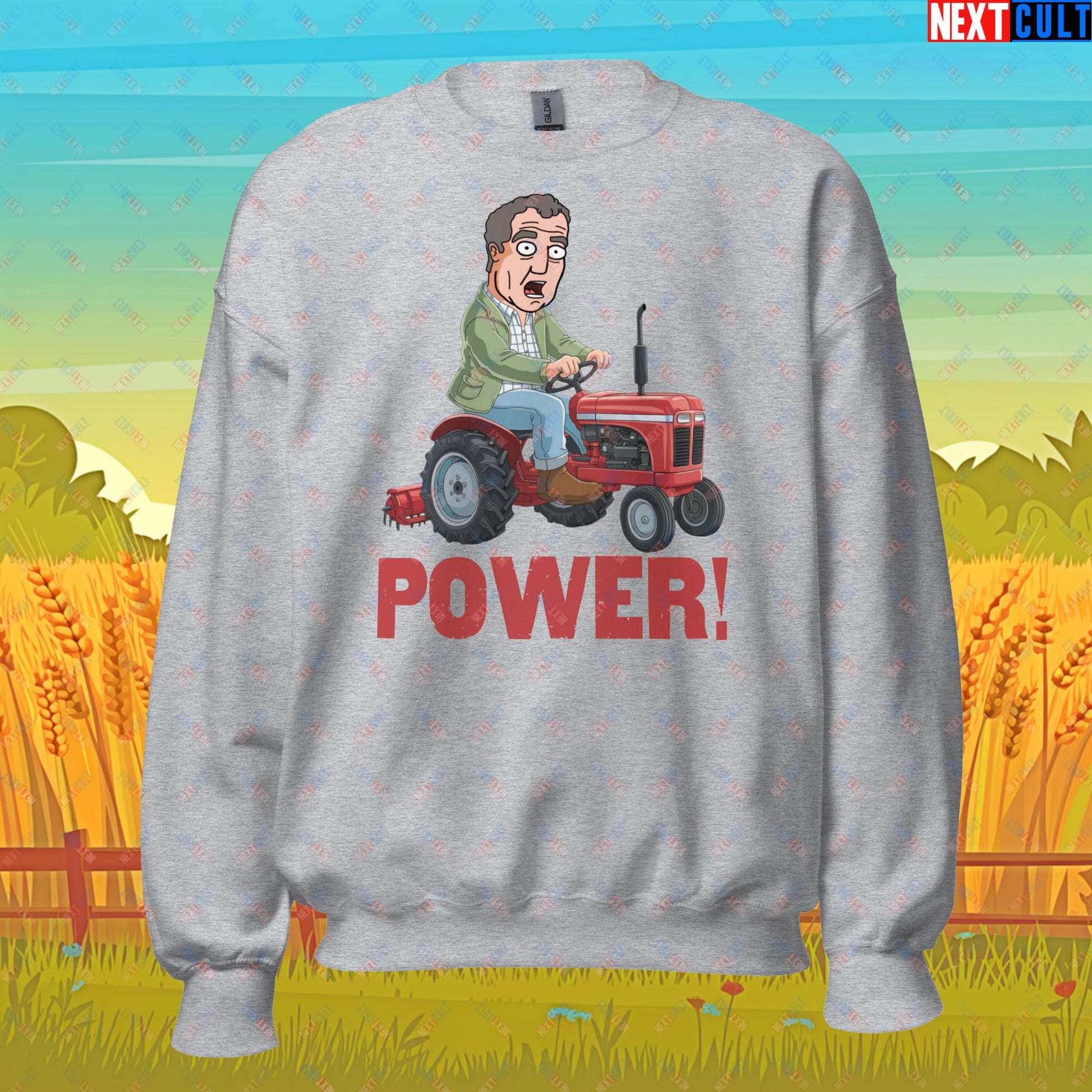 Speed and Power Tractor Jeremy Clarkson's Farm Diddly Squat Grand Tour Top Gear Funny Meme Cartoon Unisex Sweatshirt Sport Grey Sweatshirts Clarkson's Farm Grand Tour Jeremy Clarkson Top Gear TV Shows Next Cult Brand