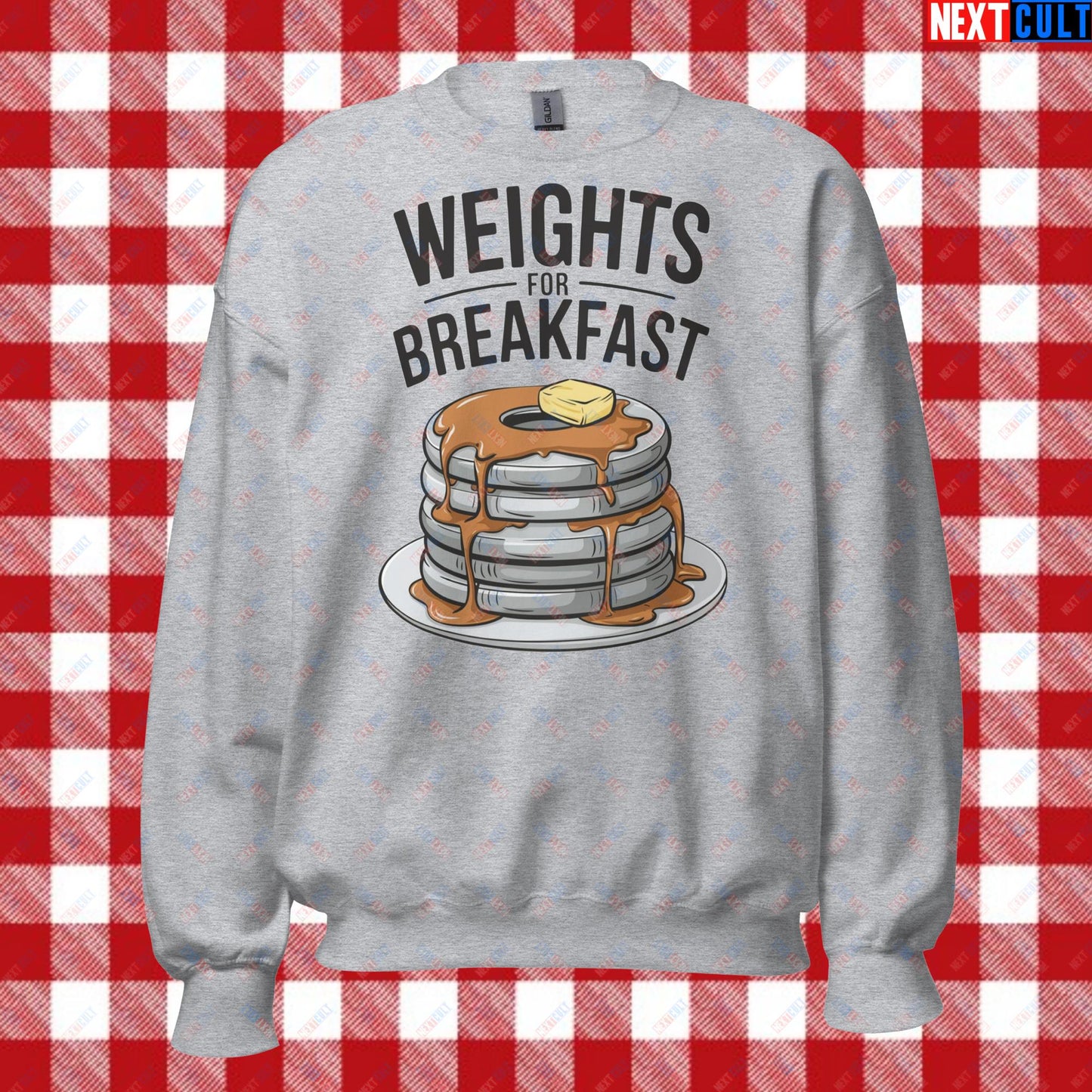 Weights For Breakfast Pancake Weights Funny Gym Workout Fitness Lifting Meme Cartoon Unisex Sweatshirt Sport Grey Sweatshirts Bodybuilding Bulking Fitness Gym Workout Next Cult Brand