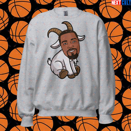 Kevin Durant G.O.A.T. Sweatshirt - Funny Basketball Meme Jumper - Greatest of All Time Pullover for Basketball Fans - Perfect Gift for Durant Fans Unisex Sweatshirt Sport Grey Sweatshirts Basketball G.O.A.T. Golden State Warriors Kevin Durant NBA Oklahoma City Thunder Phoenix Suns Next Cult Brand