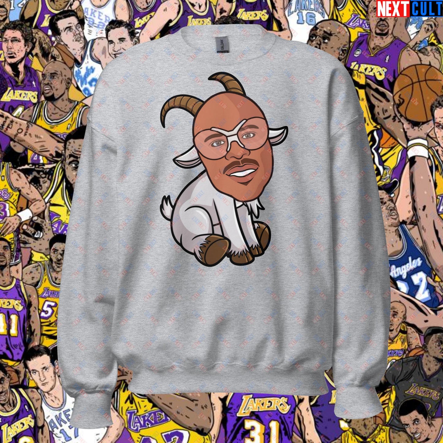 Kareem Abdul-Jabbar G.O.A.T. Sweatshirt - Funny Basketball Meme Jumper - Greatest of All Time Pullover for Basketball Fans - Perfect Gift for Kareem Fans Unisex Sweatshirt Sport Grey Sweatshirts Basketball G.O.A.T. Kareem Abdul-Jabbar Los Angeles Lakers Milwaukee Bucks NBA Next Cult Brand