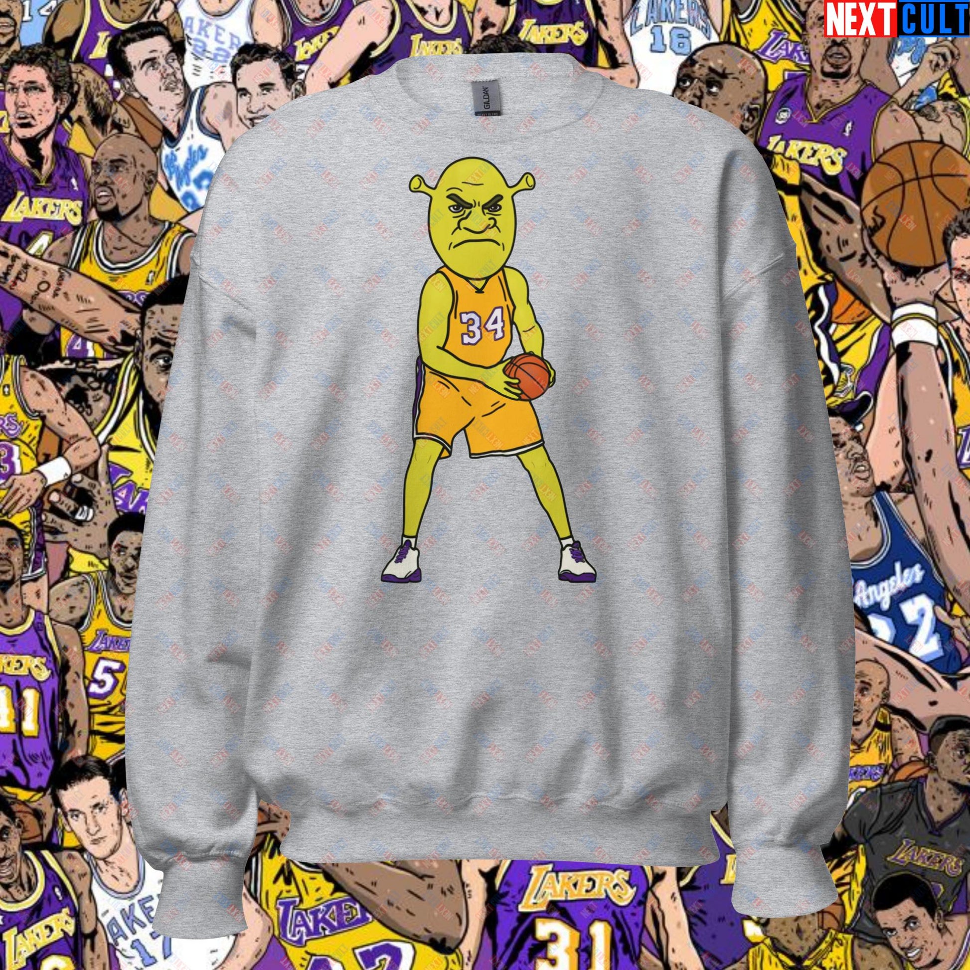 Shrequille O'Neal Sweatshirt - Shaquille O'Neal as Shrek Funny Basketball Meme Pullover - Perfect Gift for Basketball Fans and Shrek Lovers Unisex Sweatshirt Sport Grey Sweatshirts Basketball Los Angeles Lakers NBA Shaq Shrek Next Cult Brand