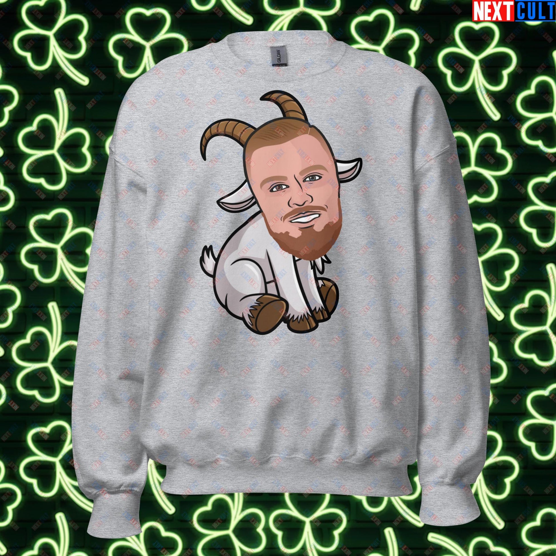 Kristaps Porzingis GOAT Sweatshirt - Funny Basketball Meme Jumper - Greatest of All Time Pullover for Boston Celtics and Latvia Fans - Perfect Gift for Porzingis Fans Unisex Sweatshirt Sport Grey Sweatshirts Basketball Boston Celtics G.O.A.T. Kristaps Porzingis NBA Next Cult Brand