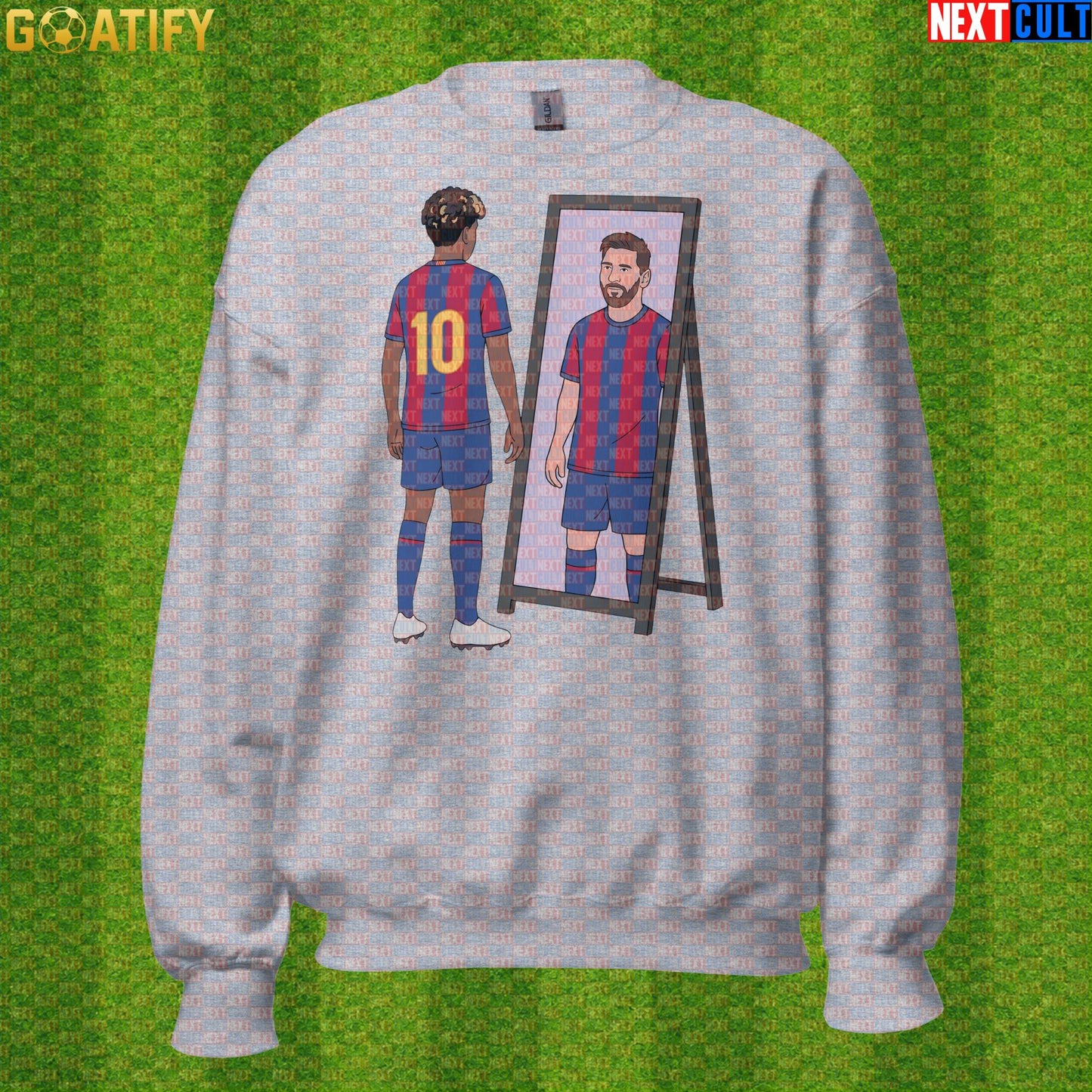 Lamine Yamal Sweatshirt – Next Messi Mirror Meme Crewneck for Spain Soccer Supporters Sport Grey Next Cult Brand