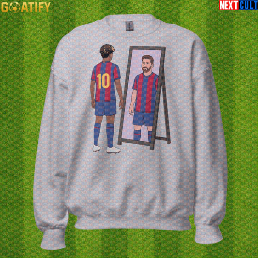 Lamine Yamal Sweatshirt – Next Messi Mirror Meme Crewneck for Spain Soccer Supporters Sport Grey Sweatshirts Next Cult Brand