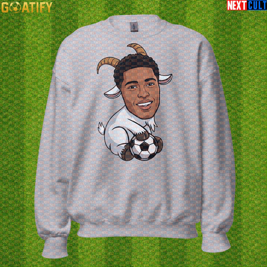 Jude Bellingham Sweatshirt – GOAT Football Crewneck for Madrid and England Supporters Sport Grey Sweatshirts Next Cult Brand