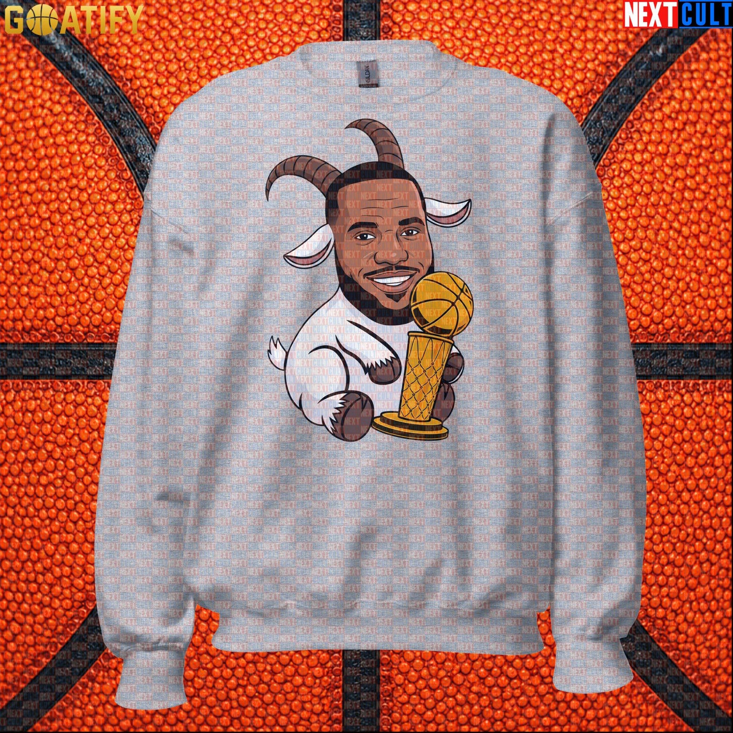 LeBron James Sweatshirt – LeGOAT Trophy Crewneck Gift for NBA Fans and Collectors |  | ["Basketball", "Cleveland Cavaliers", "LeBron James", "Los Angeles Lakers", "Miami Heat", "NBA"]