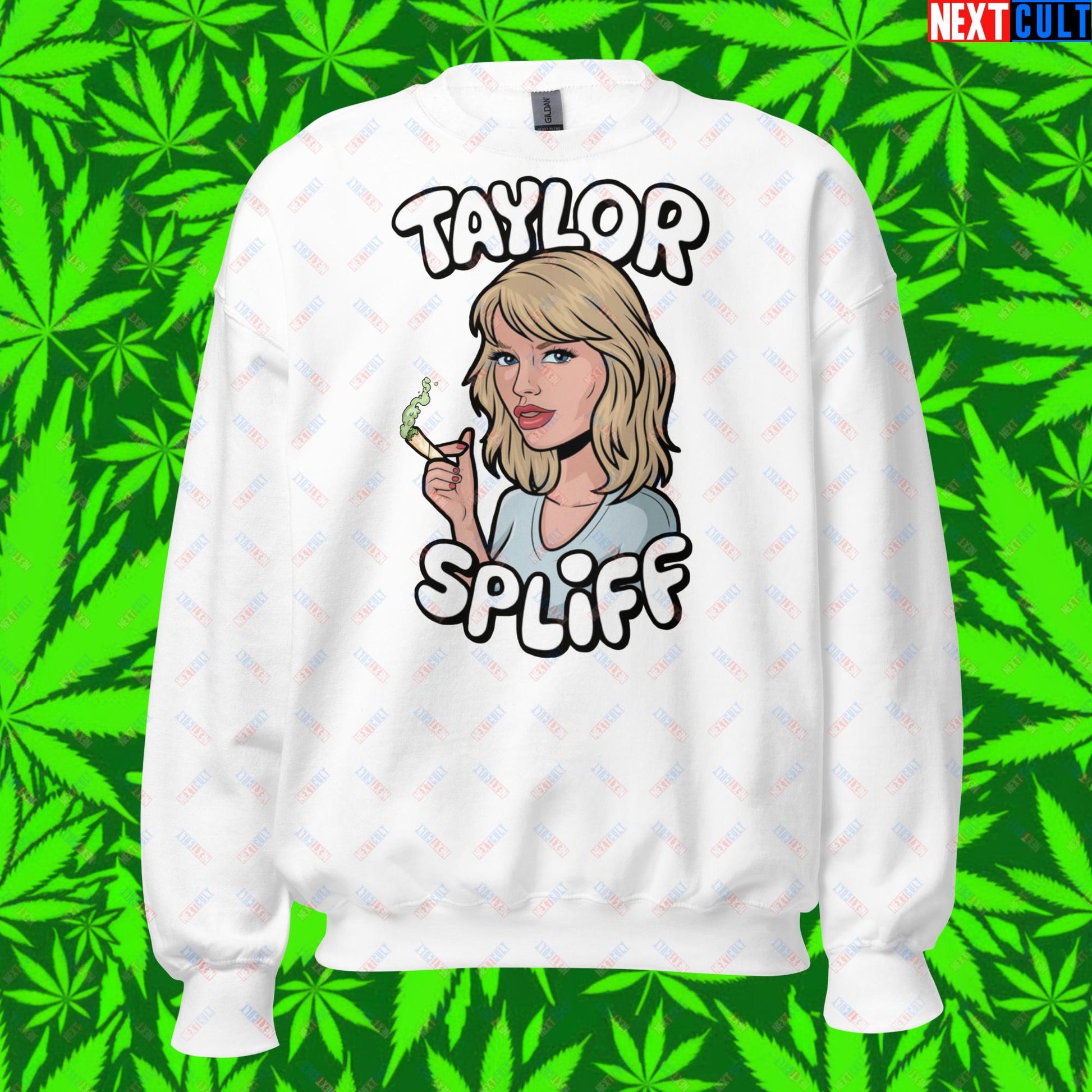 Taylor Spliff Pop Music Star Pothead Stoner Funny Weed Meme Unisex Sweatshirt White Sweatshirts Music Weed Next Cult Brand