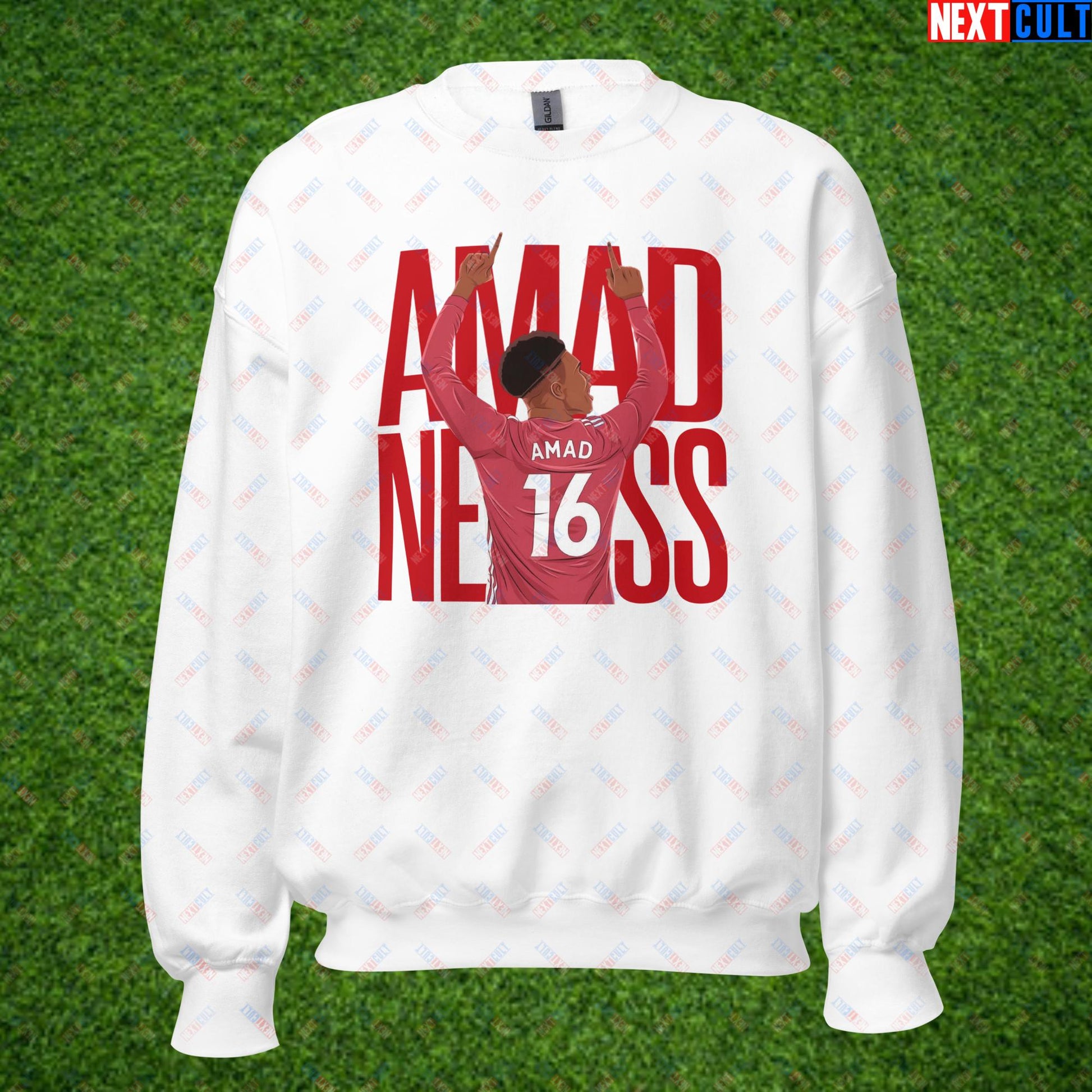 AMADNESS Amad Diallo Manchester United Funny Meme Cartoon Unisex Sweatshirt White Sweatshirts Football Manchester United Next Cult Brand