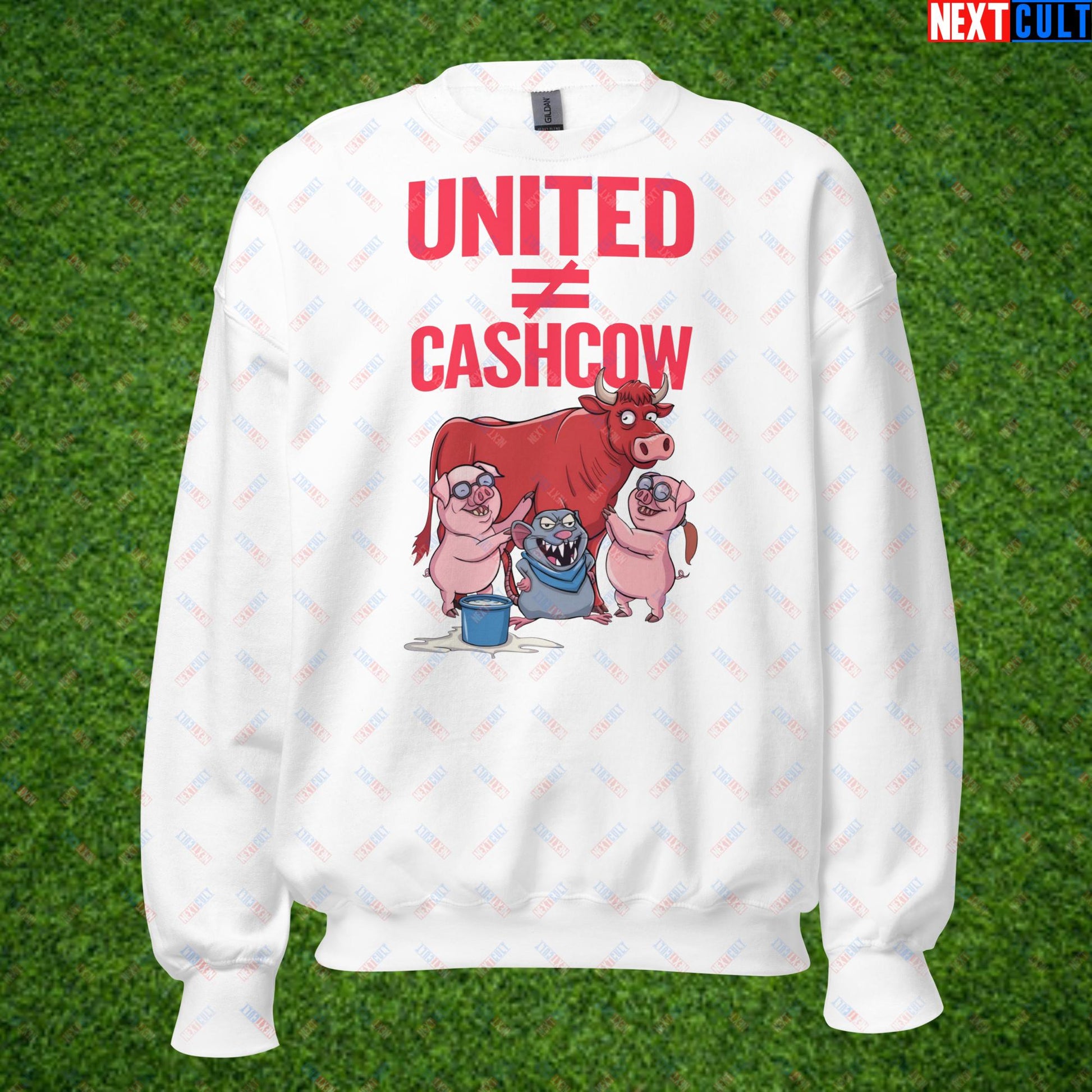 Manchester United Is Not A Cashcow Glazers Out Ineos Out Ratcliffe Out Protest Unisex Sweatshirt White Sweatshirts Football GlazersOut Manchester United RatcliffeOut Next Cult Brand