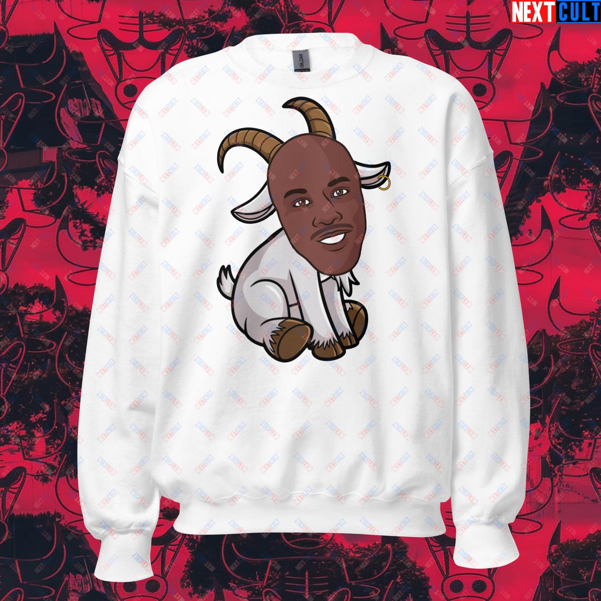 Michael Jordan G.O.A.T. Sweatshirt - Funny Basketball Meme Jumper - Greatest of All Time NBA Cartoon Design - Perfect Gift for Basketball Fans Unisex Sweatshirt White Sweatshirts Basketball Chicago Bulls G.O.A.T. Michael Jordan NBA Next Cult Brand