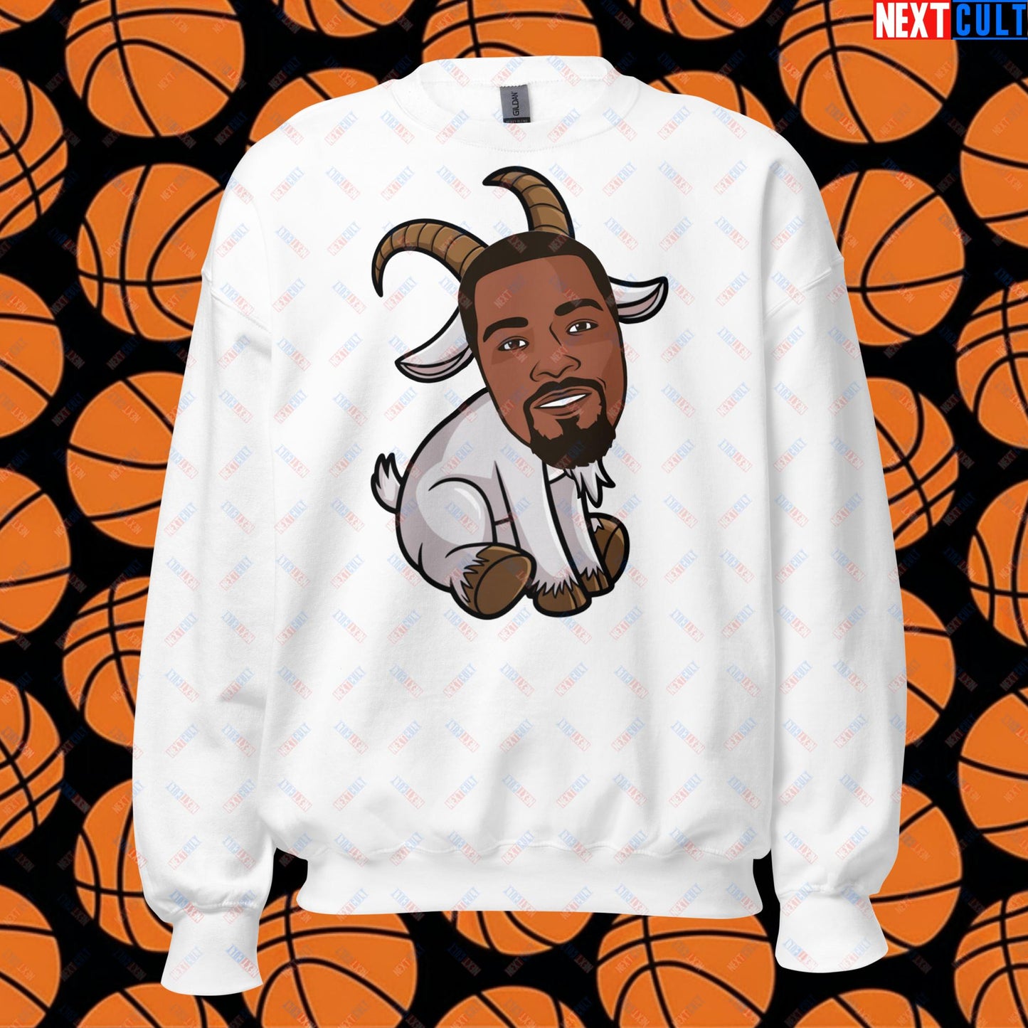 Kevin Durant G.O.A.T. Sweatshirt - Funny Basketball Meme Jumper - Greatest of All Time Pullover for Basketball Fans - Perfect Gift for Durant Fans Unisex Sweatshirt White Sweatshirts Basketball G.O.A.T. Golden State Warriors Kevin Durant NBA Oklahoma City Thunder Phoenix Suns Next Cult Brand