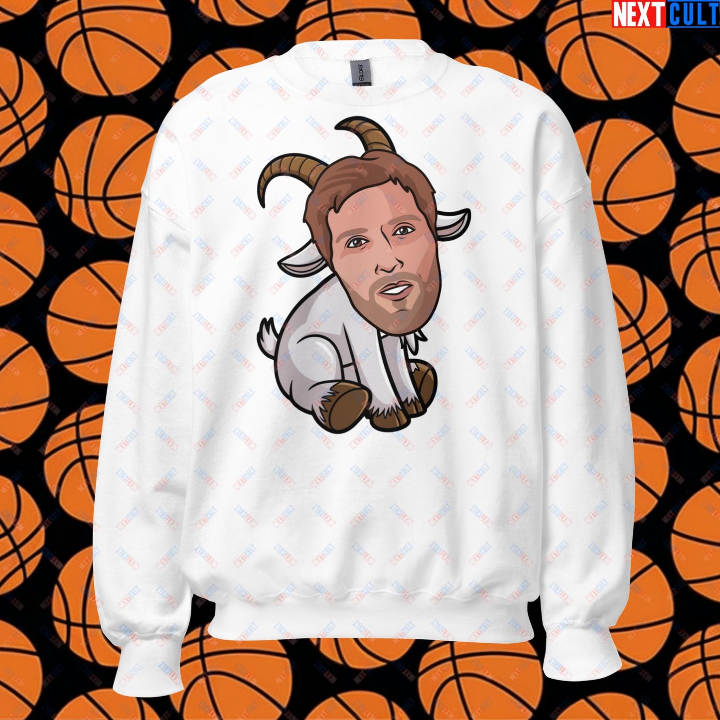 Dirk Nowitzki G.O.A.T. Sweatshirt - Funny Basketball Meme Jumper - Greatest of All Time Pullover for Basketball Fans - Perfect Gift for Dirk Nowitzki Fans Unisex Sweatshirt White Sweatshirts Basketball Dallas Mavericks Dirk Nowitzki G.O.A.T. NBA Next Cult Brand