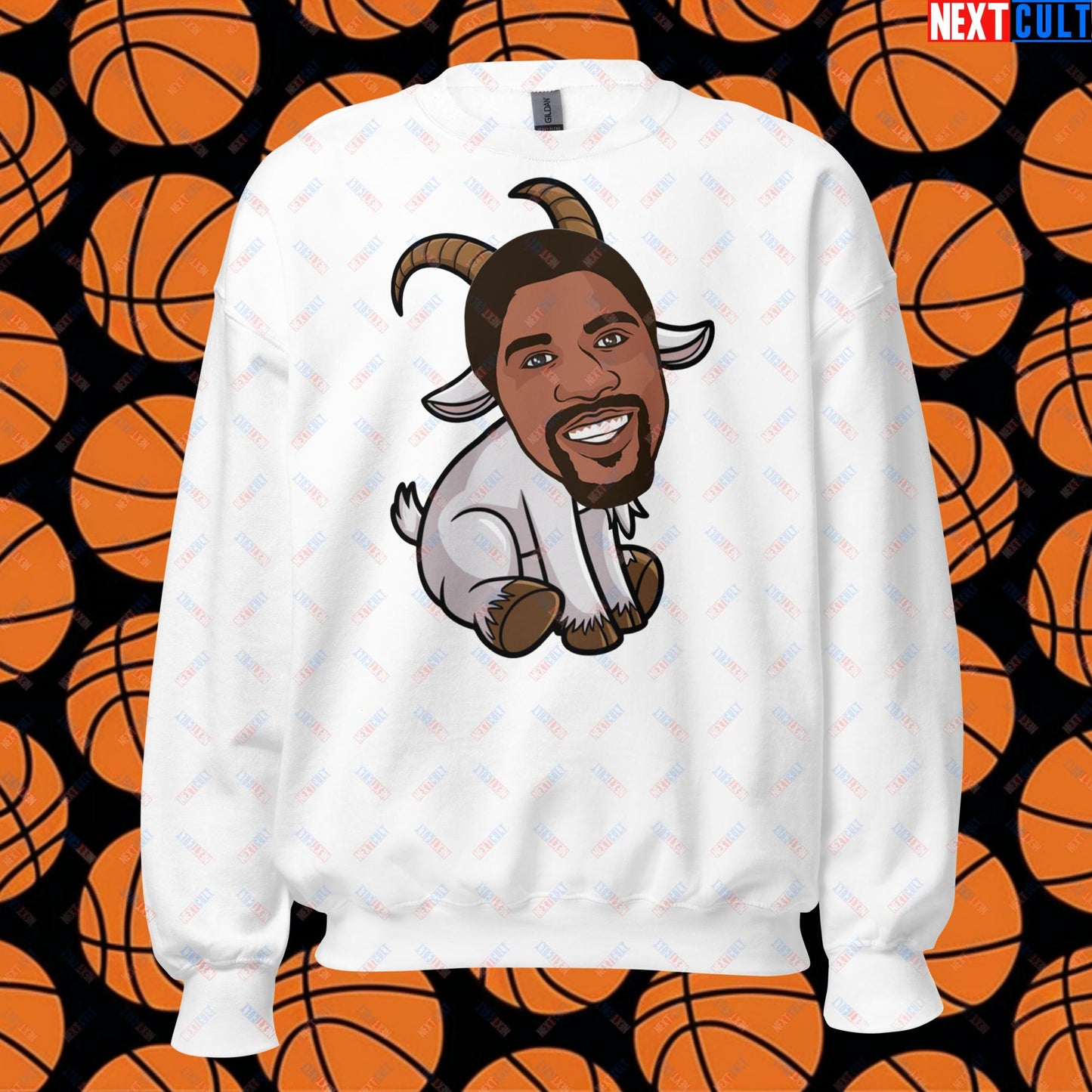 Magic Johnson G.O.A.T. Sweatshirt - Funny Basketball Meme Jumper - Greatest of All Time Pullover for Basketball Fans - Perfect Gift for Magic Johnson Fans Unisex Sweatshirt White Sweatshirts Basketball G.O.A.T. Los Angeles Lakers Magic Johnson NBA Next Cult Brand