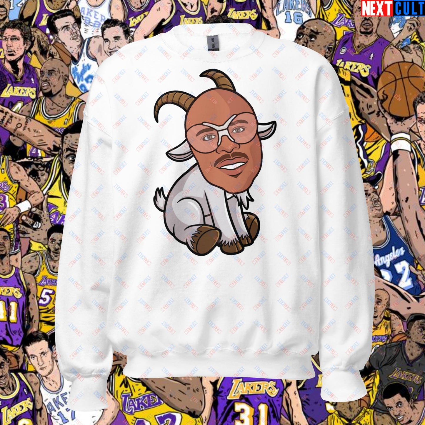 Kareem Abdul-Jabbar G.O.A.T. Sweatshirt - Funny Basketball Meme Jumper - Greatest of All Time Pullover for Basketball Fans - Perfect Gift for Kareem Fans Unisex Sweatshirt White Sweatshirts Basketball G.O.A.T. Kareem Abdul-Jabbar Los Angeles Lakers Milwaukee Bucks NBA Next Cult Brand