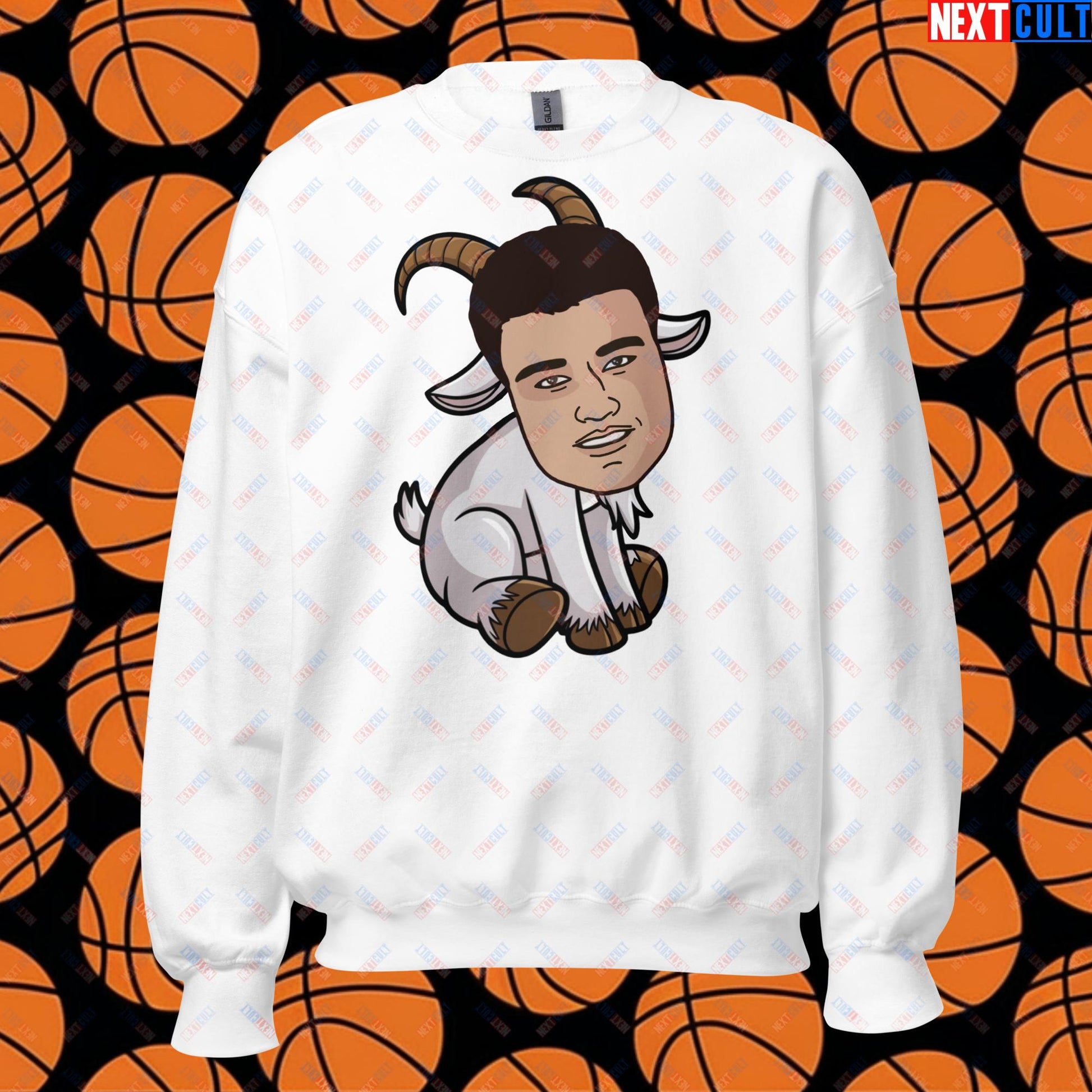 Yao Ming GOAT Sweatshirt - Funny Basketball Meme Jumper - Greatest of All Time Pullover for Houston Rockets Fans - Perfect Gift for Yao Ming Fans Unisex Sweatshirt White Sweatshirts Basketball G.O.A.T. Houston Rockets NBA Yao Ming Next Cult Brand