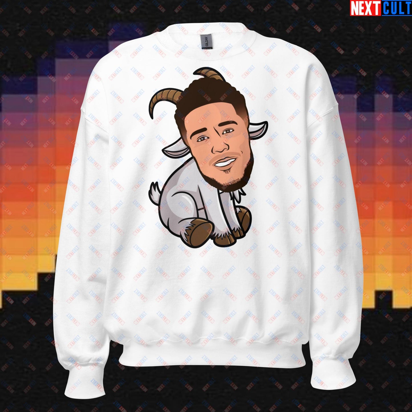 Devin Booker GOAT Sweatshirt - Funny Basketball Meme Jumper - Phoenix Suns Greatest of All Time Pullover for Basketball Fans - Perfect Gift for Devin Booker Fans Unisex Sweatshirt White Sweatshirts Basketball Devin Booker G.O.A.T. NBA Phoenix Suns Next Cult Brand