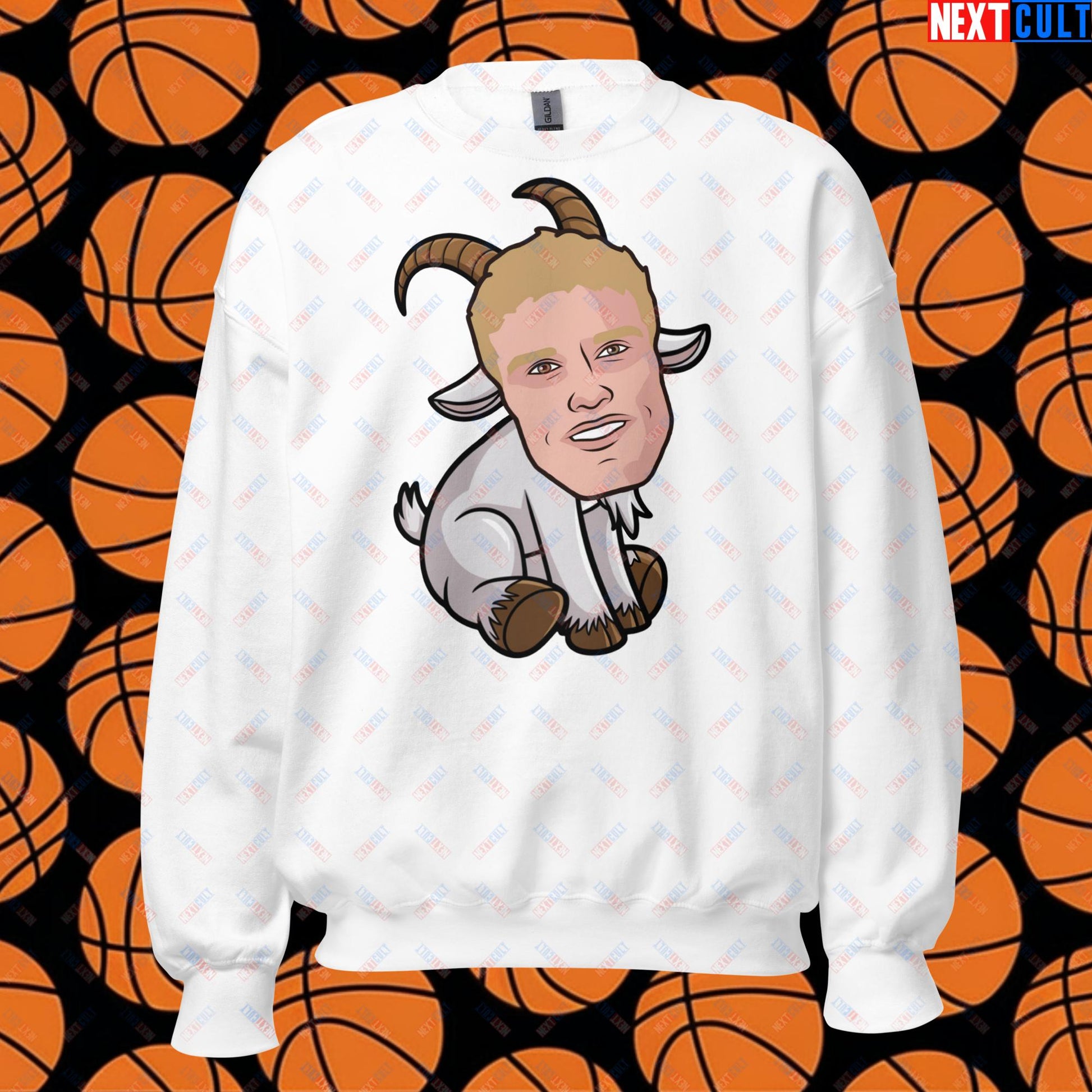 Lauri Markkanen GOAT Sweatshirt - Funny Basketball Meme Jumper - Greatest of All Time Pullover for Basketball Fans - Perfect Gift for Lauri Markkanen Fans Unisex Sweatshirt White Sweatshirts Basketball G.O.A.T. Lauri Markkanen NBA Utah Jazz Next Cult Brand