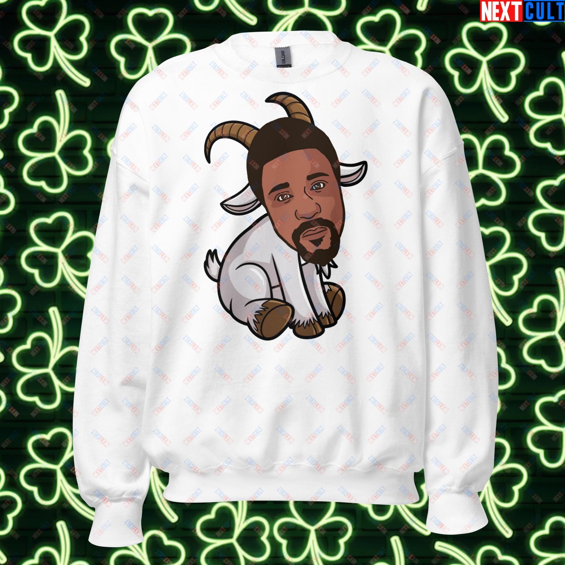 Bill Russell G.O.A.T. Sweatshirt - Boston Celtics Basketball Meme Jumper - Greatest of All Time Funny Cartoon Pullover for Basketball Fans - Perfect Gift for Celtics Supporters Unisex Sweatshirt White Sweatshirts Next Cult Brand