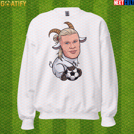 Erling Haaland Sweatshirt – Nordic GOAT Crewneck for Norway and Borussia Dortmund Fans White Sweatshirts Next Cult Brand