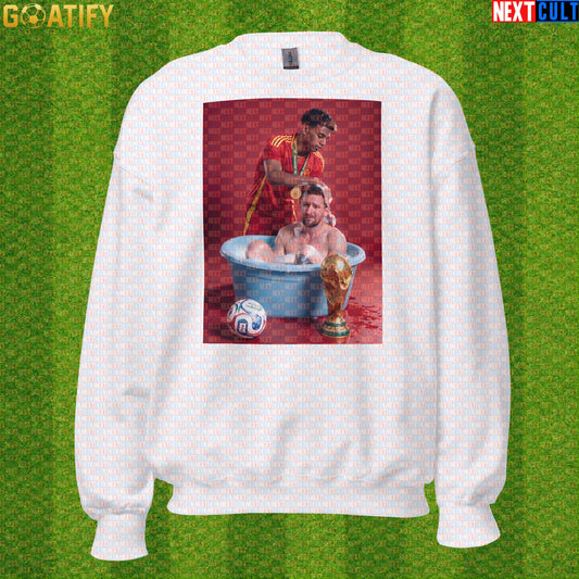 Lamine Yamal Sweatshirt – Reversed Messi Bath Meme Crewneck for Spain Football Fans |  | ["Argentina", "Barcelona", "Football", "Lamine Yamal", "Lionel Messi", "Soccer", "Spain"]