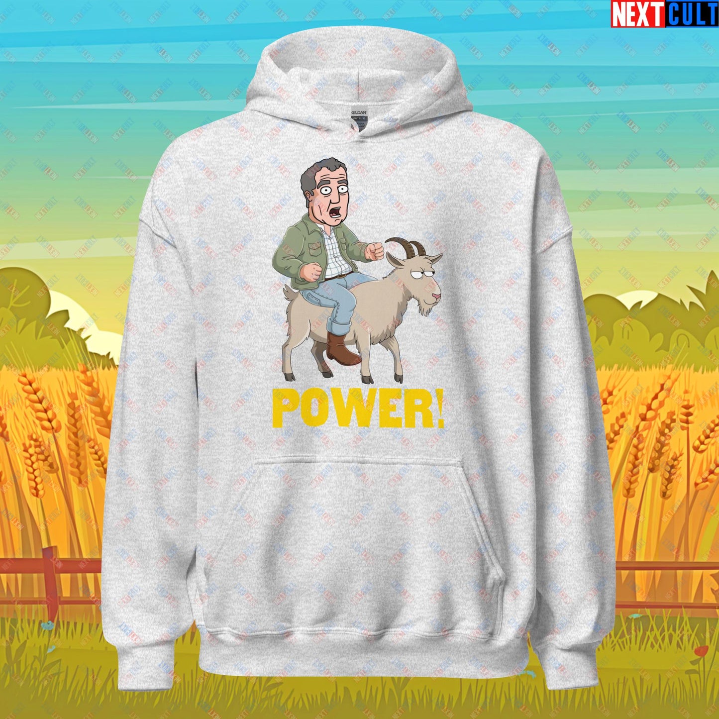 Speed and Power Goat Jeremy Clarkson's Farm Diddly Squat Grand Tour Top Gear Funny Meme Cartoon Unisex Hoodie Ash Hoodies Clarkson's Farm Grand Tour Jeremy Clarkson Top Gear TV Shows Next Cult Brand