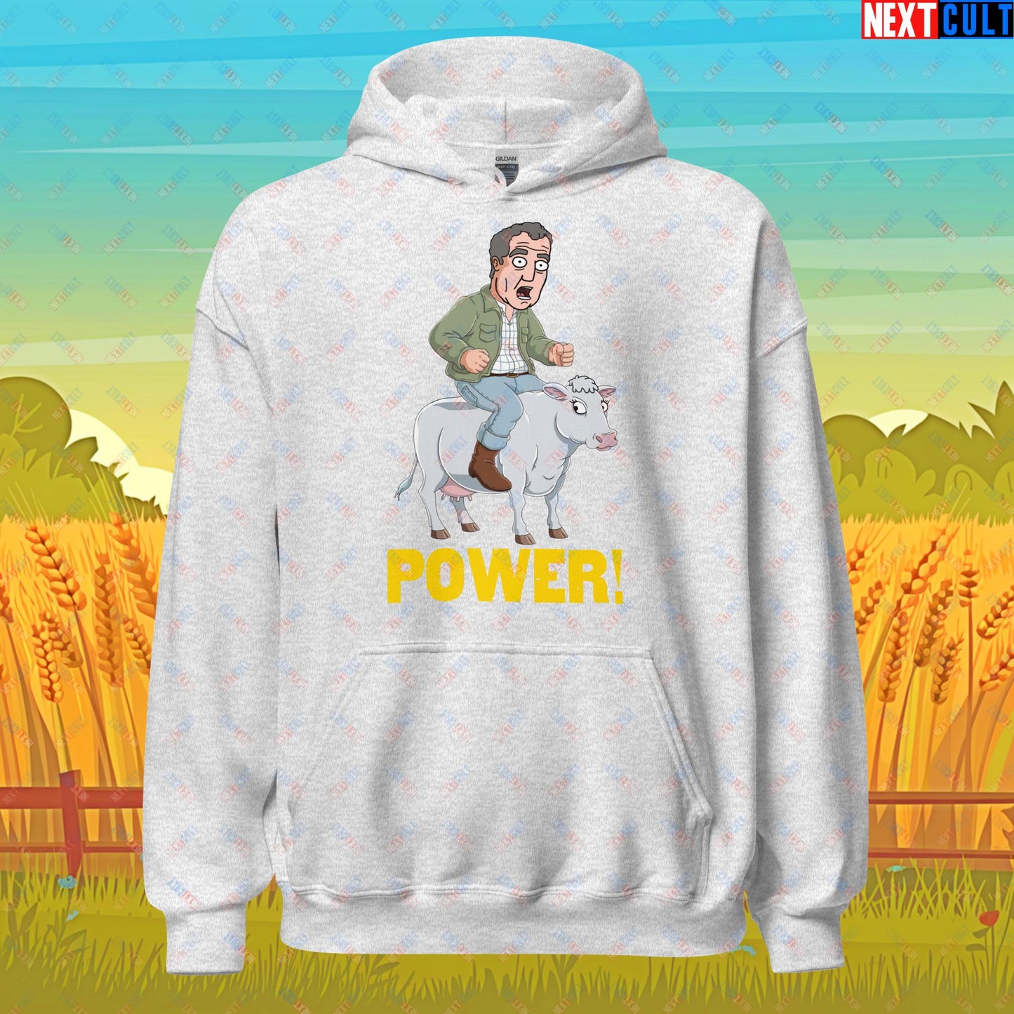 Speed and Power Pepper Cow Jeremy Clarkson's Farm Diddly Squat Grand Tour Top Gear Funny Meme Cartoon Unisex Hoodie Ash Hoodies Clarkson's Farm Grand Tour Jeremy Clarkson Top Gear TV Shows Next Cult Brand