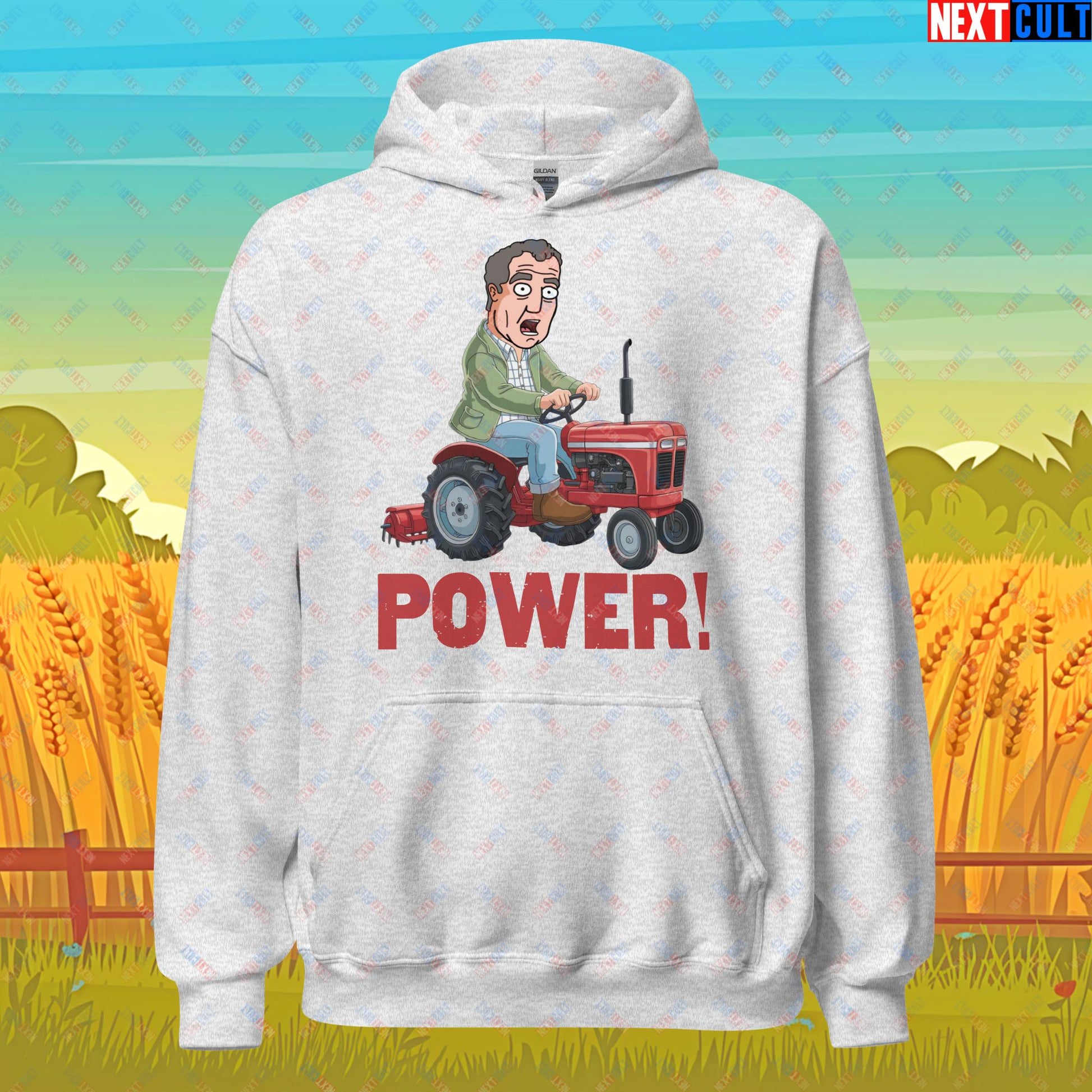 Speed and Power Tractor Jeremy Clarkson's Farm Diddly Squat Grand Tour Top Gear Funny Meme Cartoon Unisex Hoodie Ash Hoodies Clarkson's Farm Grand Tour Jeremy Clarkson Top Gear TV Shows Next Cult Brand