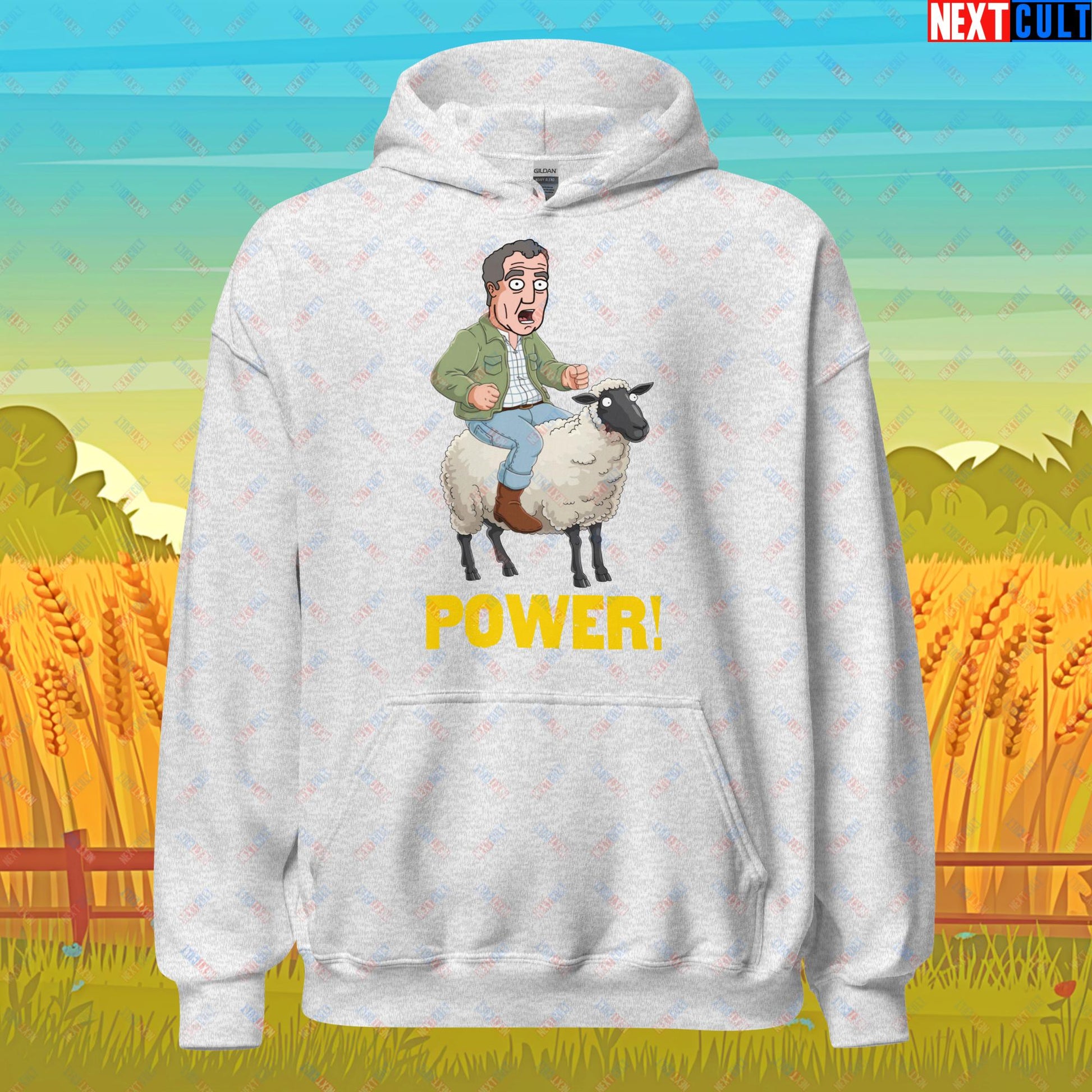 Power Sheep Jeremy Clarkson's Farm Diddly Squat Grand Tour Top Gear Funny Meme Cartoon Unisex Hoodie Ash Hoodies Clarkson's Farm Grand Tour Jeremy Clarkson Top Gear TV Shows Next Cult Brand