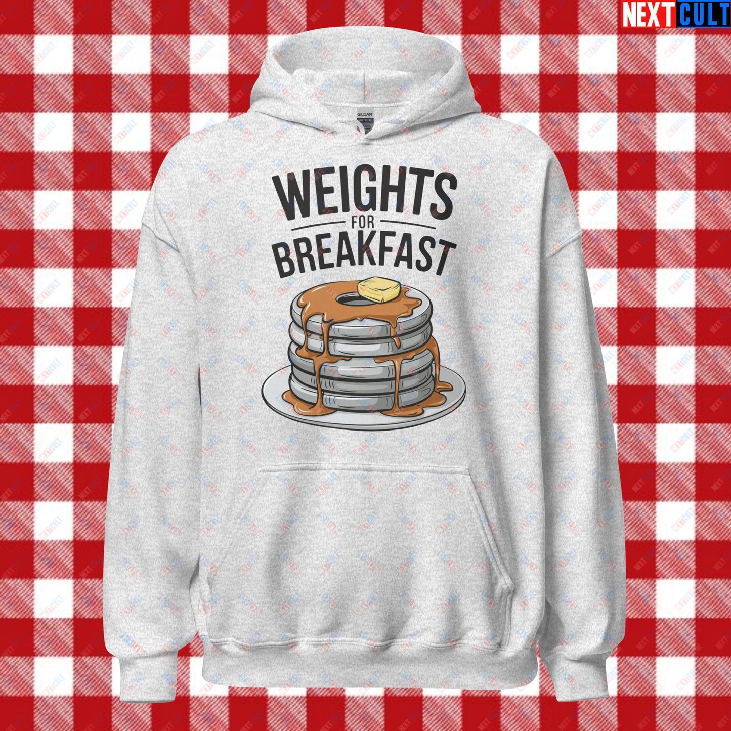 Weights For Breakfast Pancake Weights Funny Gym Workout Fitness Lifting Meme Cartoon Unisex Hoodie Ash Hoodies Bodybuilding Bulking Fitness Gym Workout Next Cult Brand