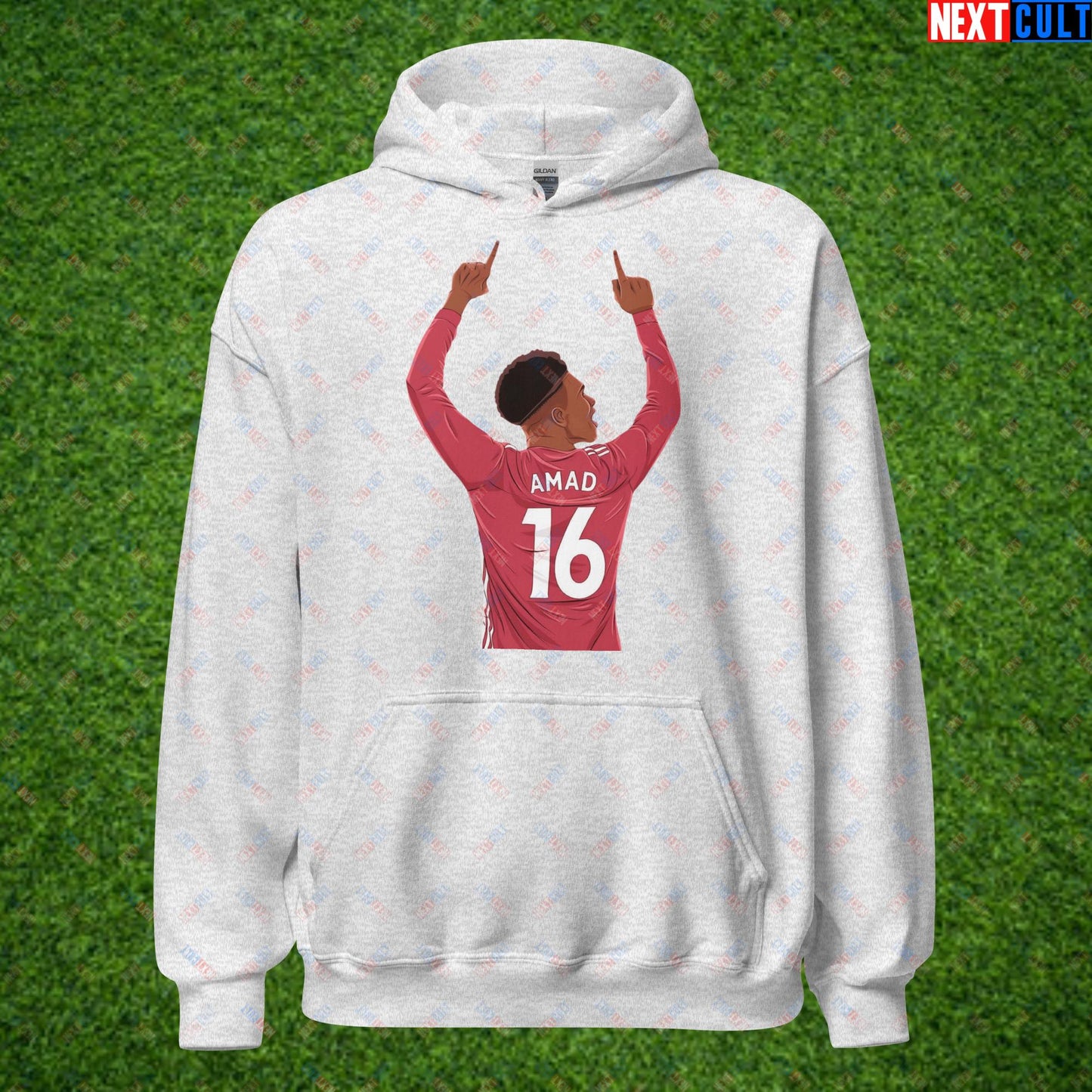 Amad Diallo Goal Celebration AMADNESS Manchester United Funny Meme Cartoon Unisex Hoodie Ash Hoodies Amad Diallo Football Manchester United Next Cult Brand