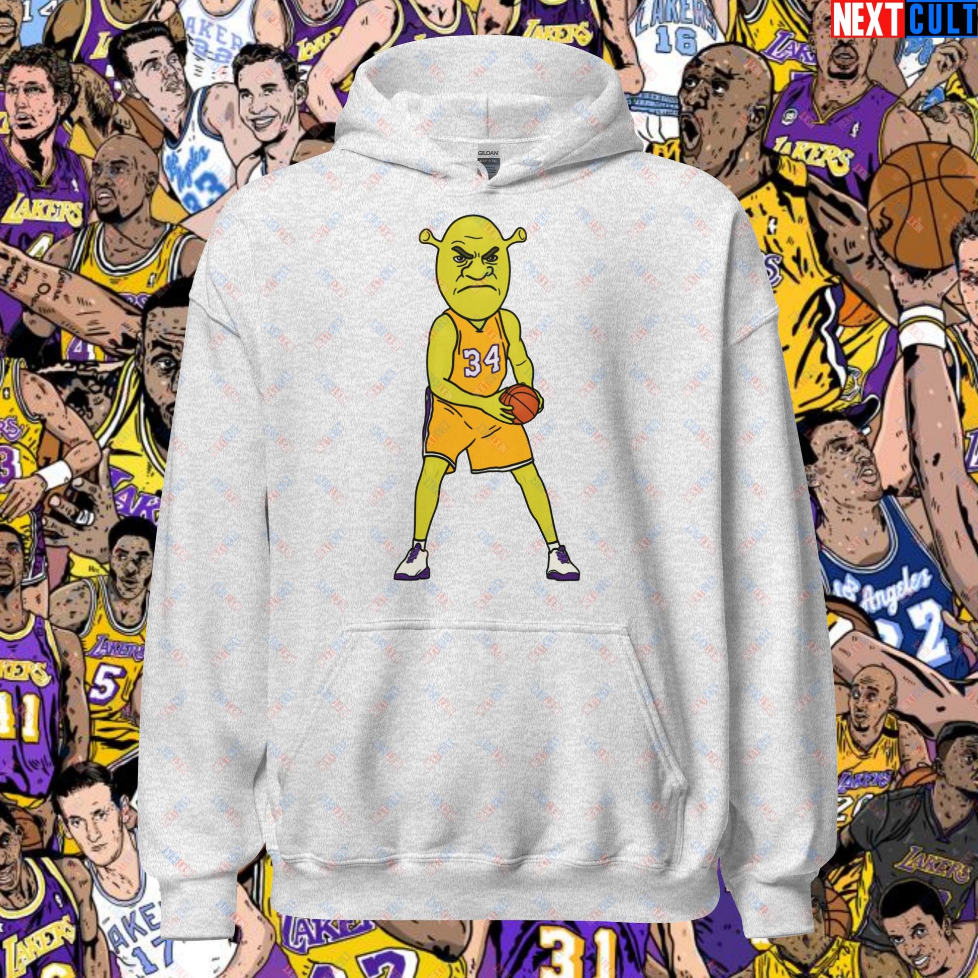 Shrequille O'Neal Hoodie - Shaquille O'Neal as Shrek Funny Basketball Meme Sweatshirt - Perfect Gift for Basketball Fans and Shrek Lovers Unisex Hoodie Ash Hoodies Basketball Los Angeles Lakers NBA Shaq Shrek Next Cult Brand