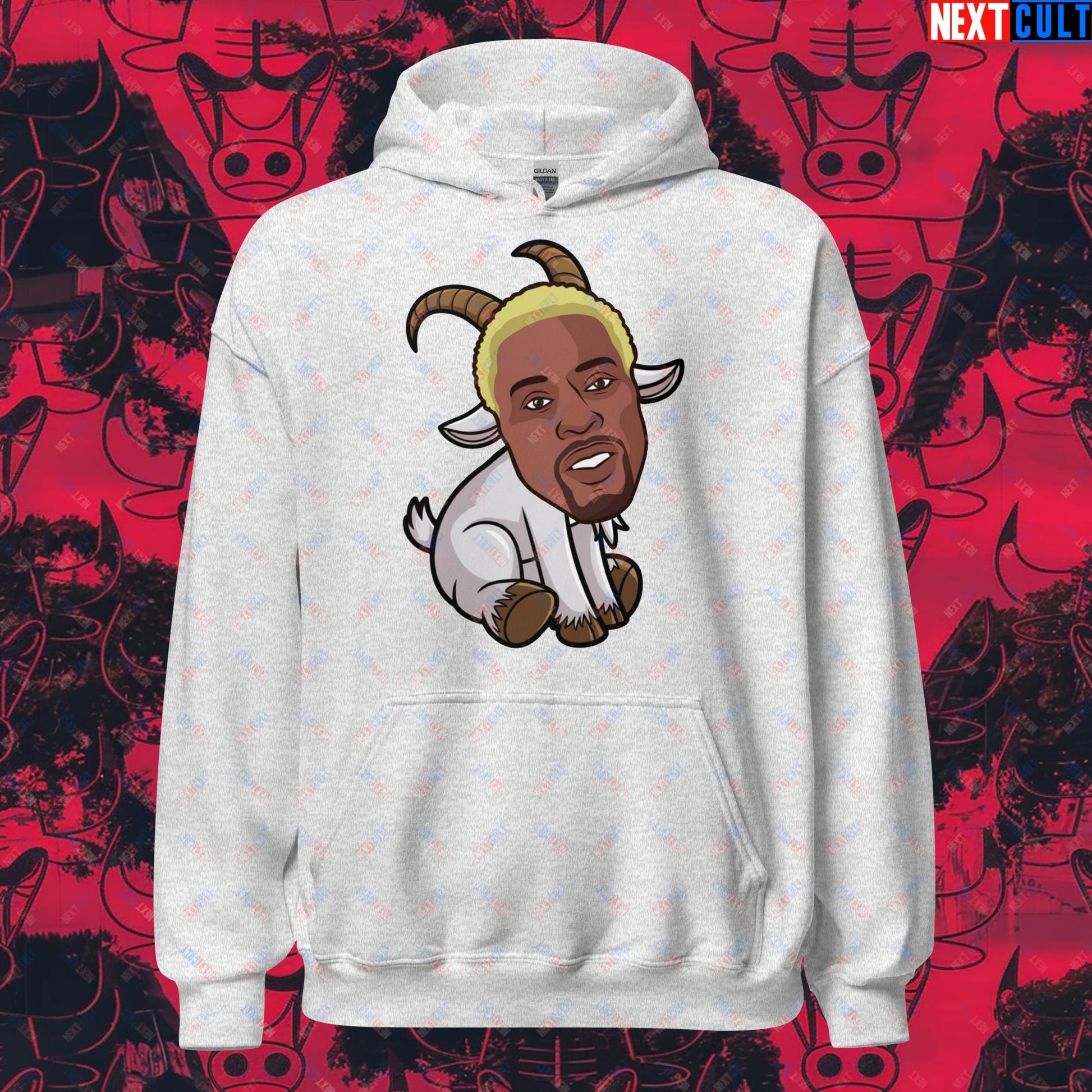 Dennis Rodman G.O.A.T. Hoodie - Chicago Bulls Basketball Meme Sweatshirt - Greatest of All Time Funny Pullover for Basketball Fans - Perfect Gift for Rodman Fans Unisex Hoodie Ash Hoodies Next Cult Brand