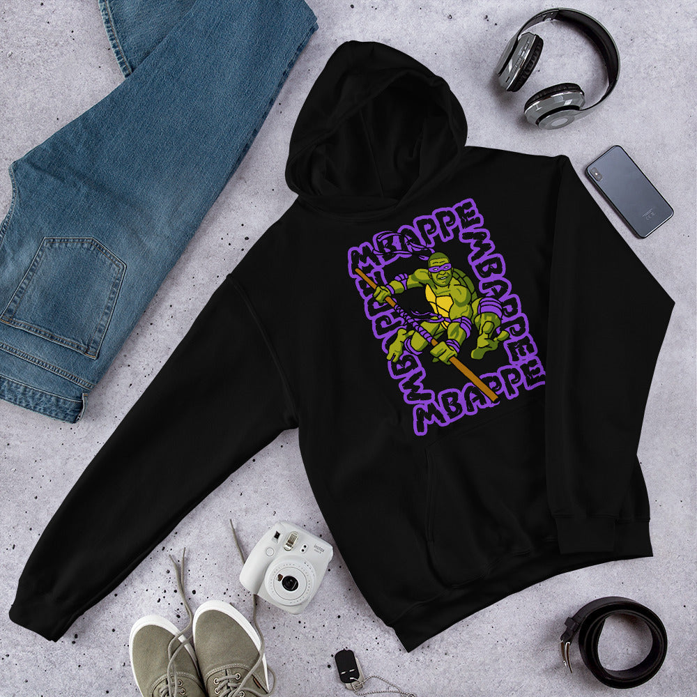 Kylian Mbappe Purple Ninja Turtle Donatello Unisex Hoodie Black Hoodies Football Kylian Mbappe Ninja Turtles PSG Real Madrid Next Cult Brand