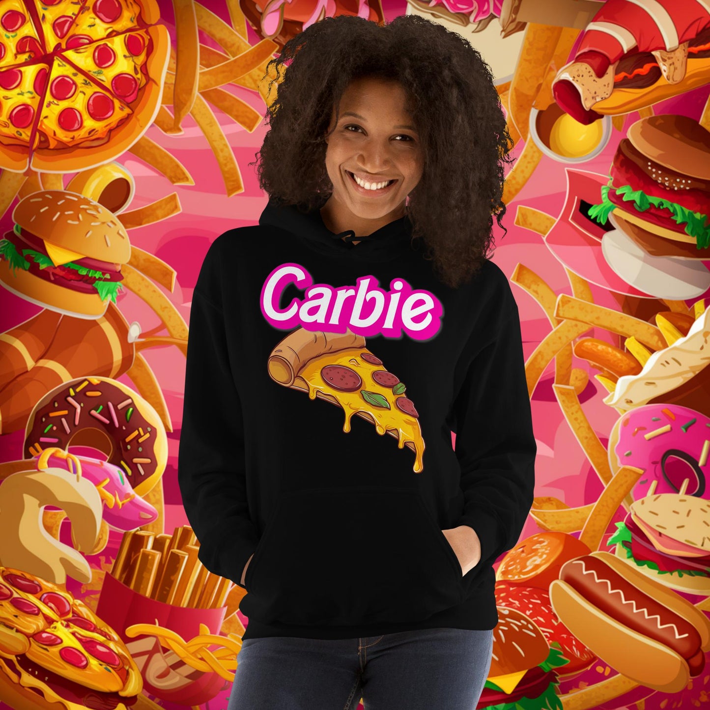 Carbie Barbie I Love Carbs I Love Pizza Unisex Hoodie Next Cult Brand