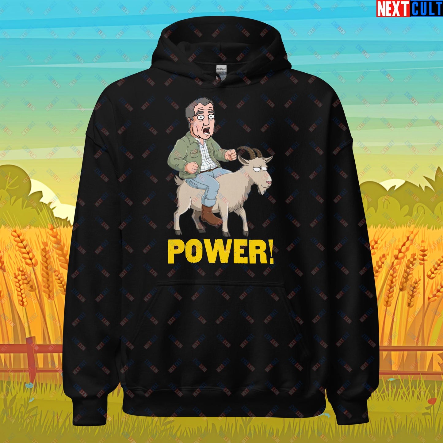 Speed and Power Goat Jeremy Clarkson's Farm Diddly Squat Grand Tour Top Gear Funny Meme Cartoon Unisex Hoodie Black Hoodies Clarkson's Farm Grand Tour Jeremy Clarkson Top Gear TV Shows Next Cult Brand