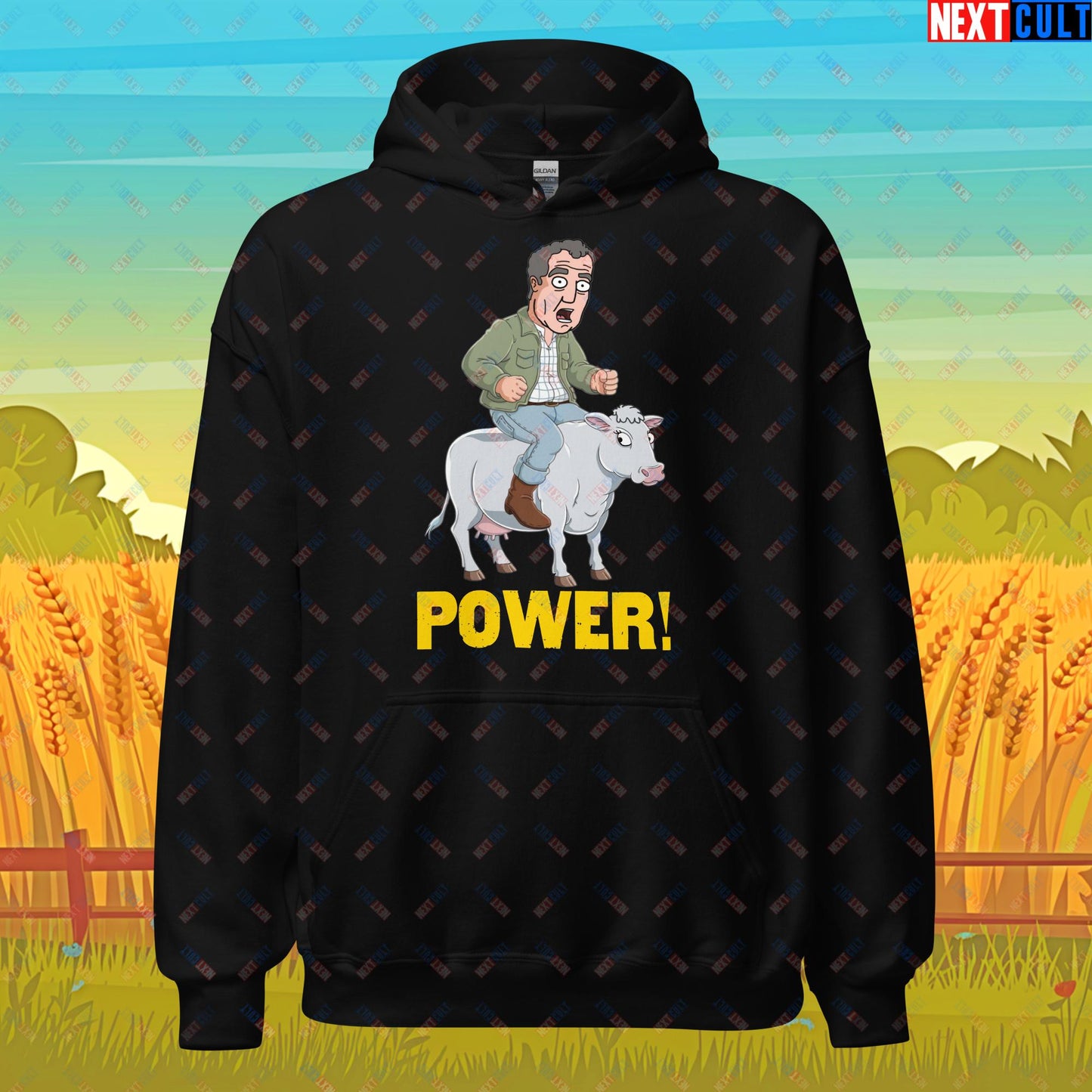 Speed and Power Pepper Cow Jeremy Clarkson's Farm Diddly Squat Grand Tour Top Gear Funny Meme Cartoon Unisex Hoodie Black Hoodies Clarkson's Farm Grand Tour Jeremy Clarkson Top Gear TV Shows Next Cult Brand